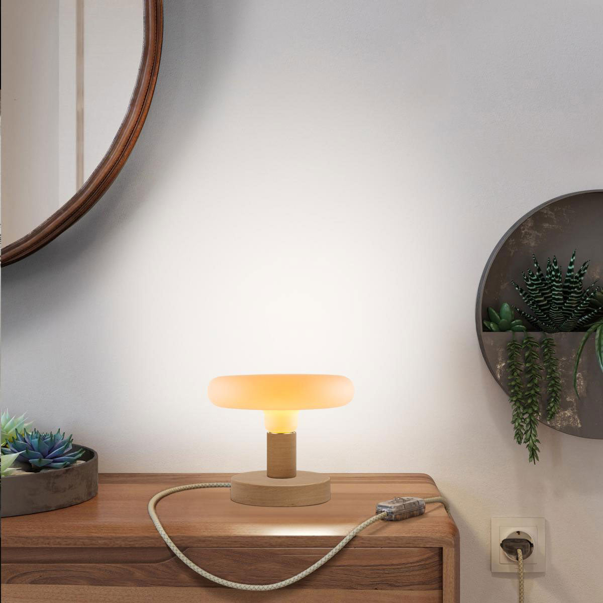 Lampada da tavolo Posaluce Dash in legno - Neutro Interruttore
