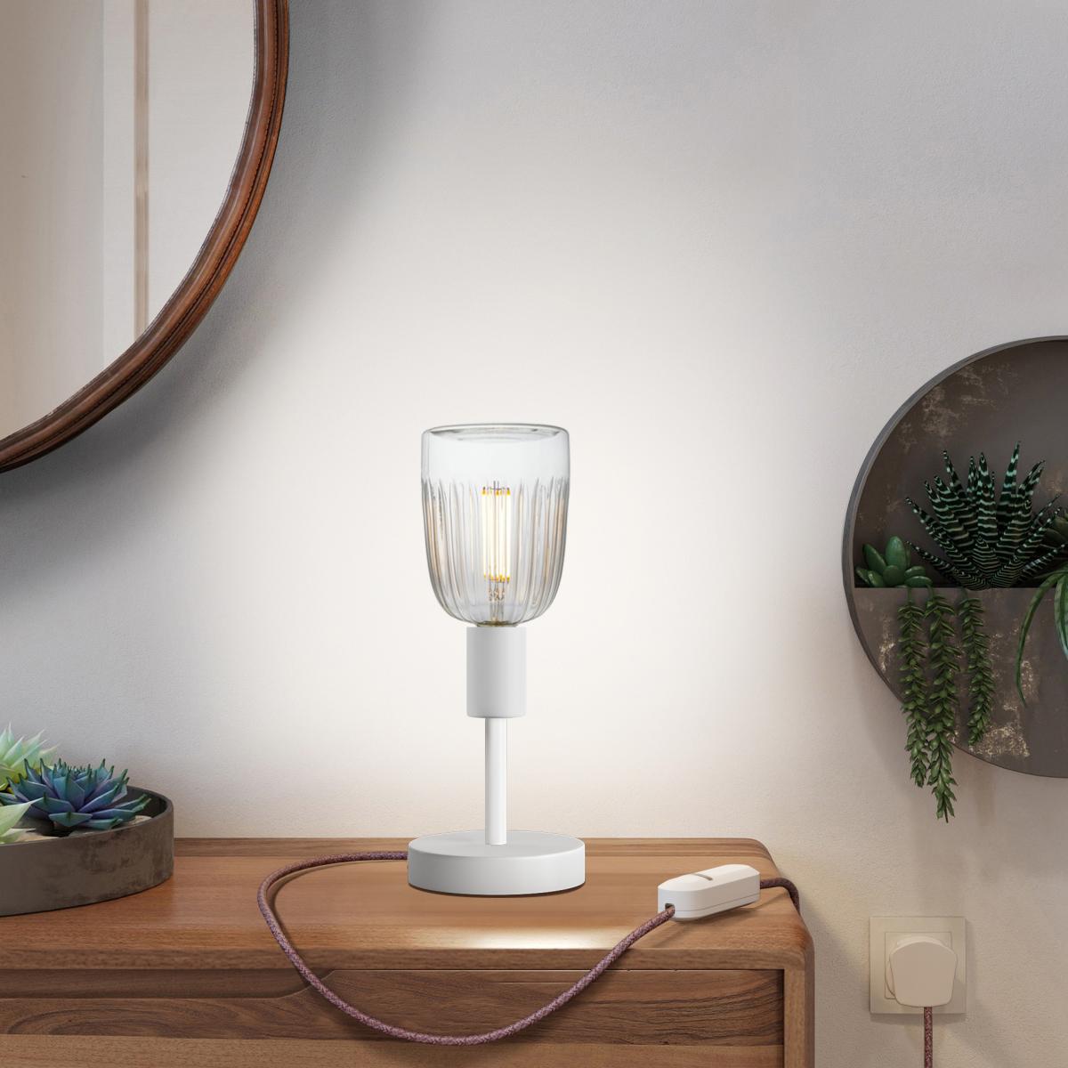 Lampada da tavolo Alzaluce Tiche in metallo e spina UK - Bianco opaco Dimmer