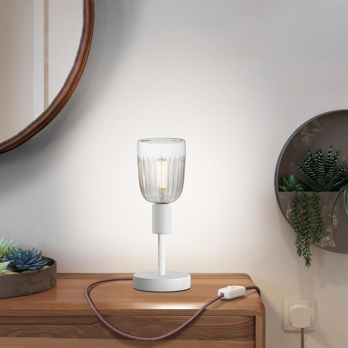 Lampada da tavolo Alzaluce Tiche in metallo e spina UK - Bianco opaco Interruttore