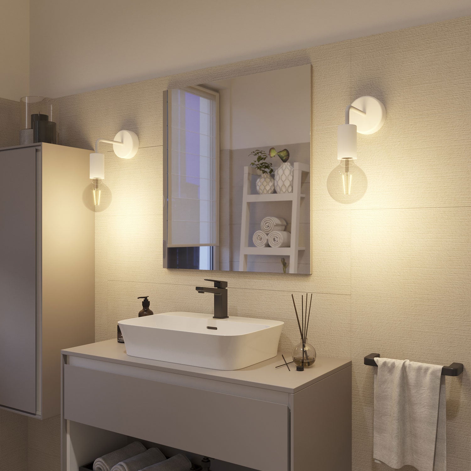 Fermaluce Modulair ELEGANT con estensione a L, rosone e portalampada IP65 waterproof - Bianco