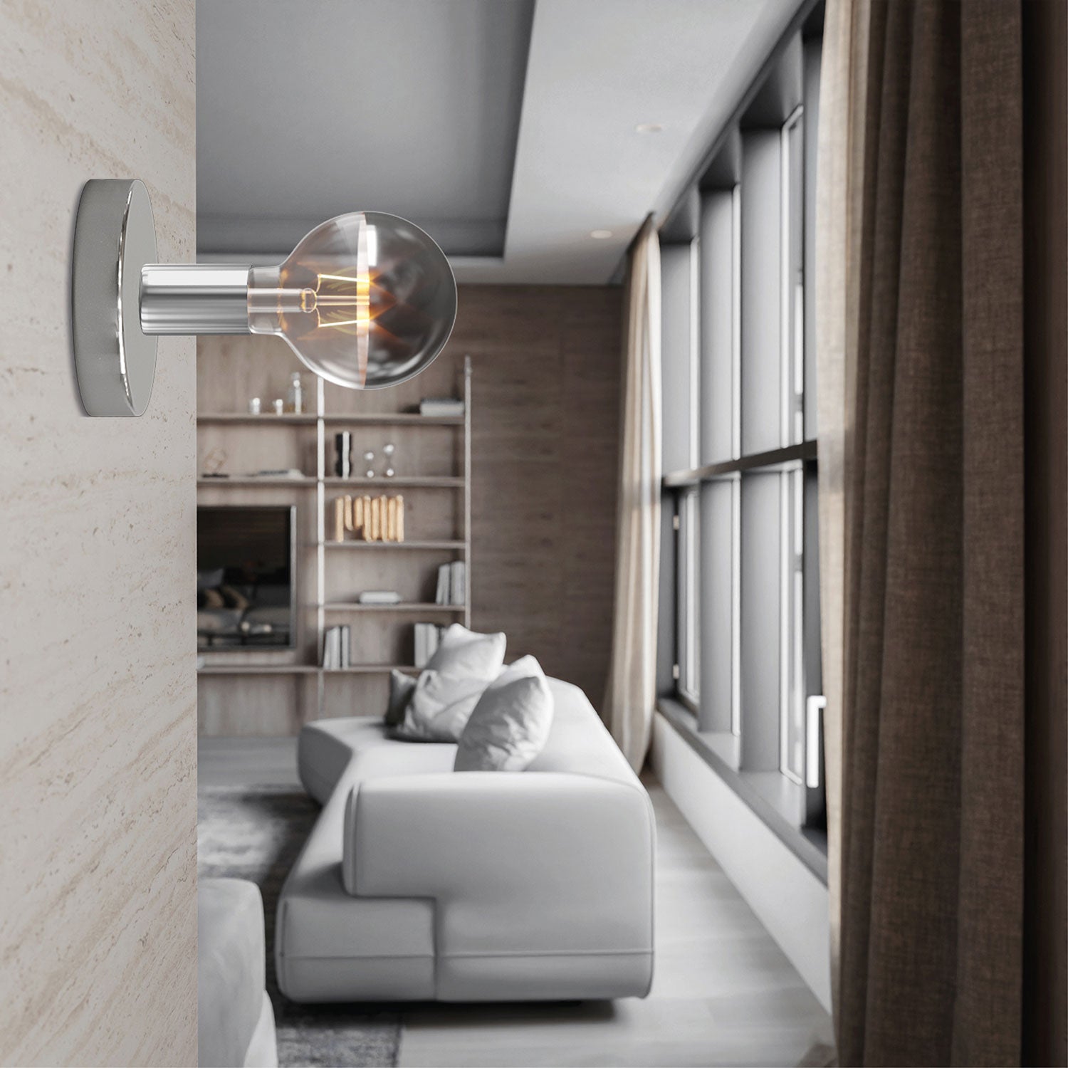 Lampada Fermaluce in metallo con lampadina Globo - Cromo