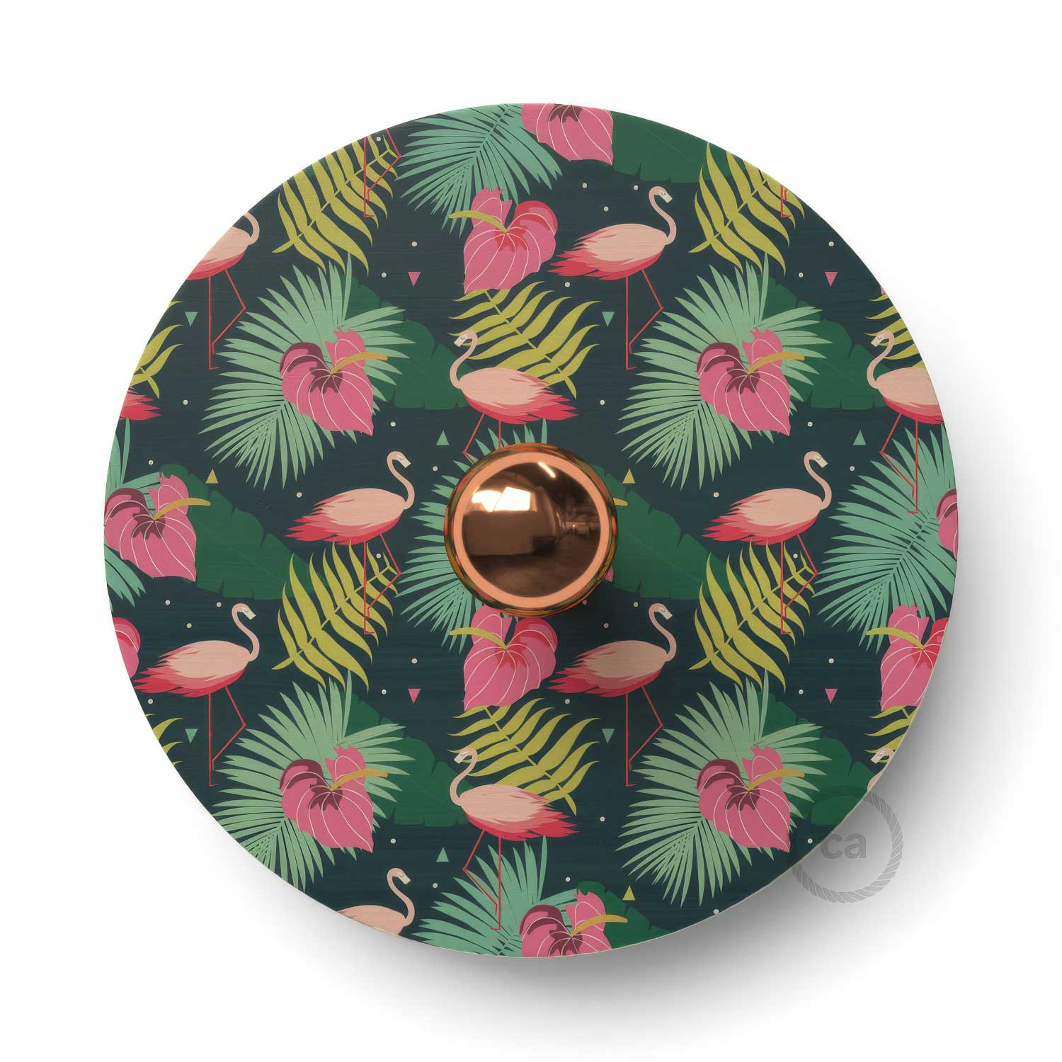 Fermaluce Etnico con paralume UFO in legno double-face illustrato da Annachiara Zaminato