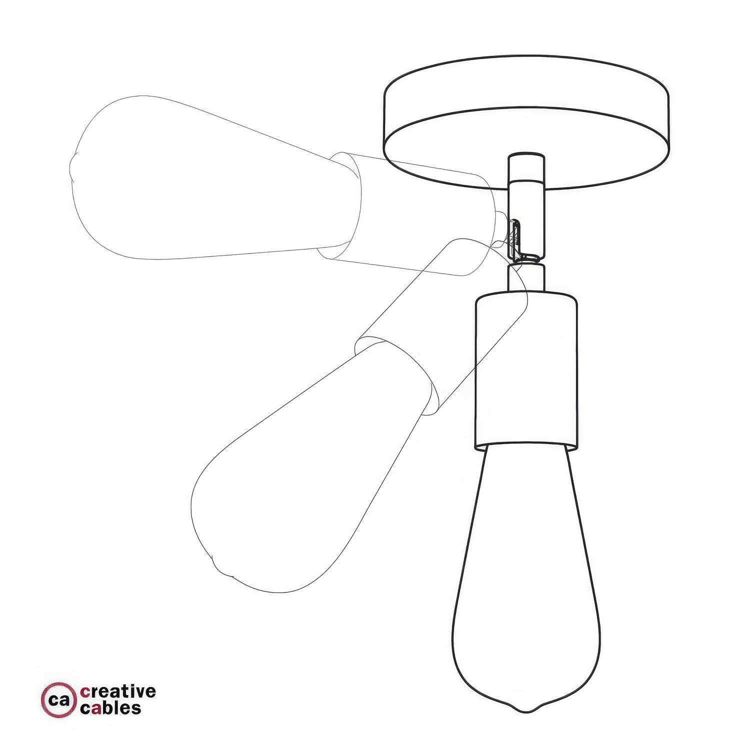 Fermaluce Metallo 90°, punto luce orientabile da parete o soffitto - Nero