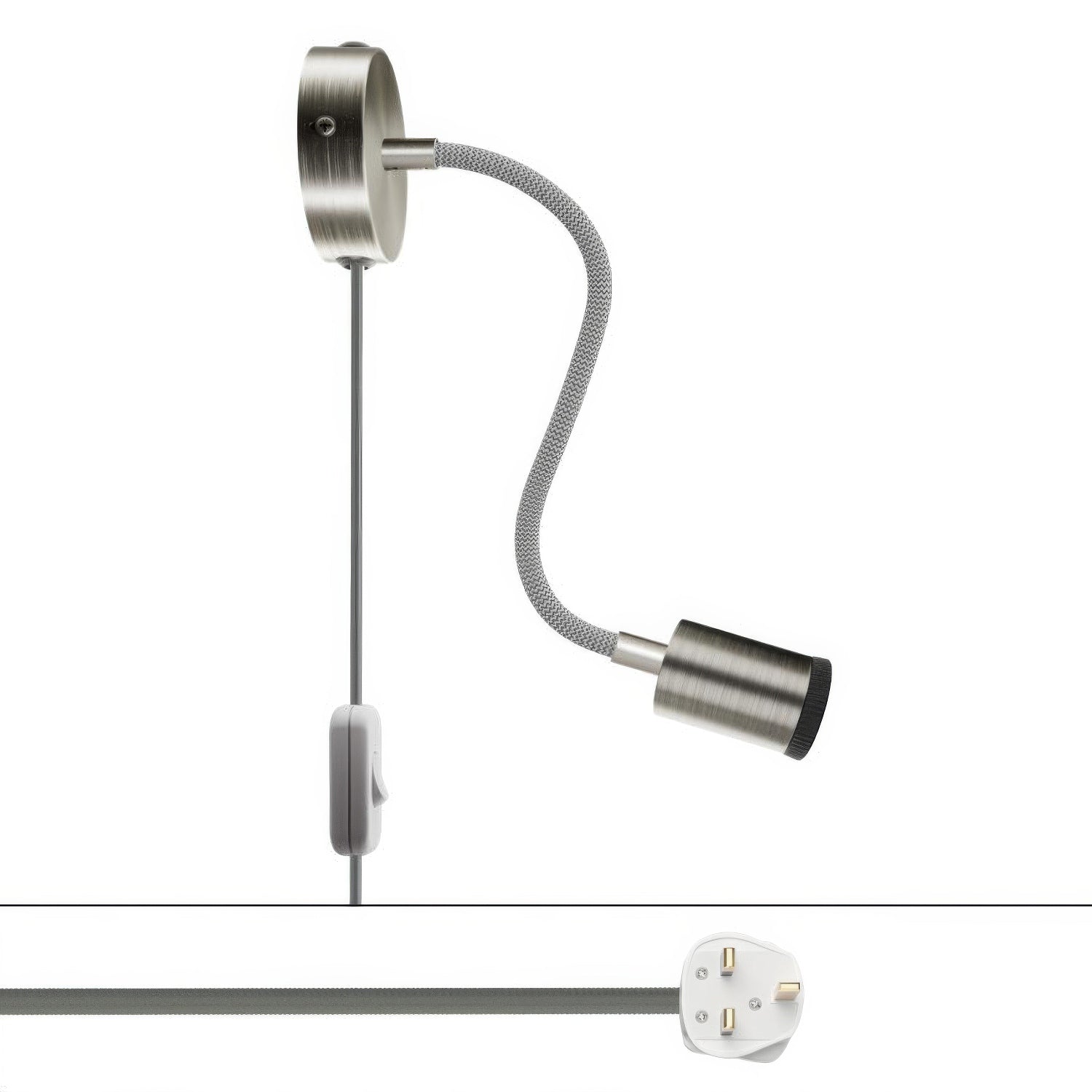 Lampada Spostaluce Flex 30 snodabile con faretto GU1d0 e spina UK - Titanio satinato