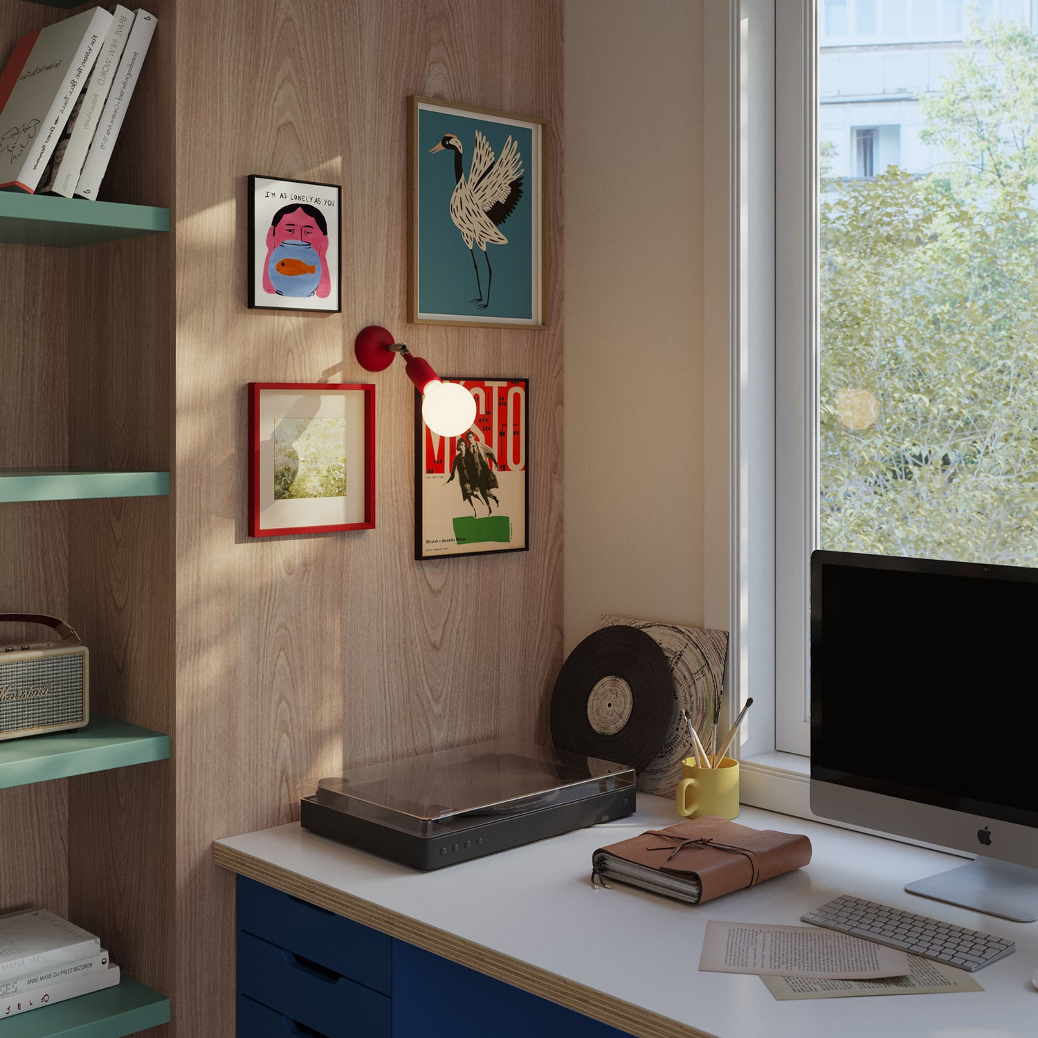 Lampada Fermaluce in silicone con snodo - Rosso