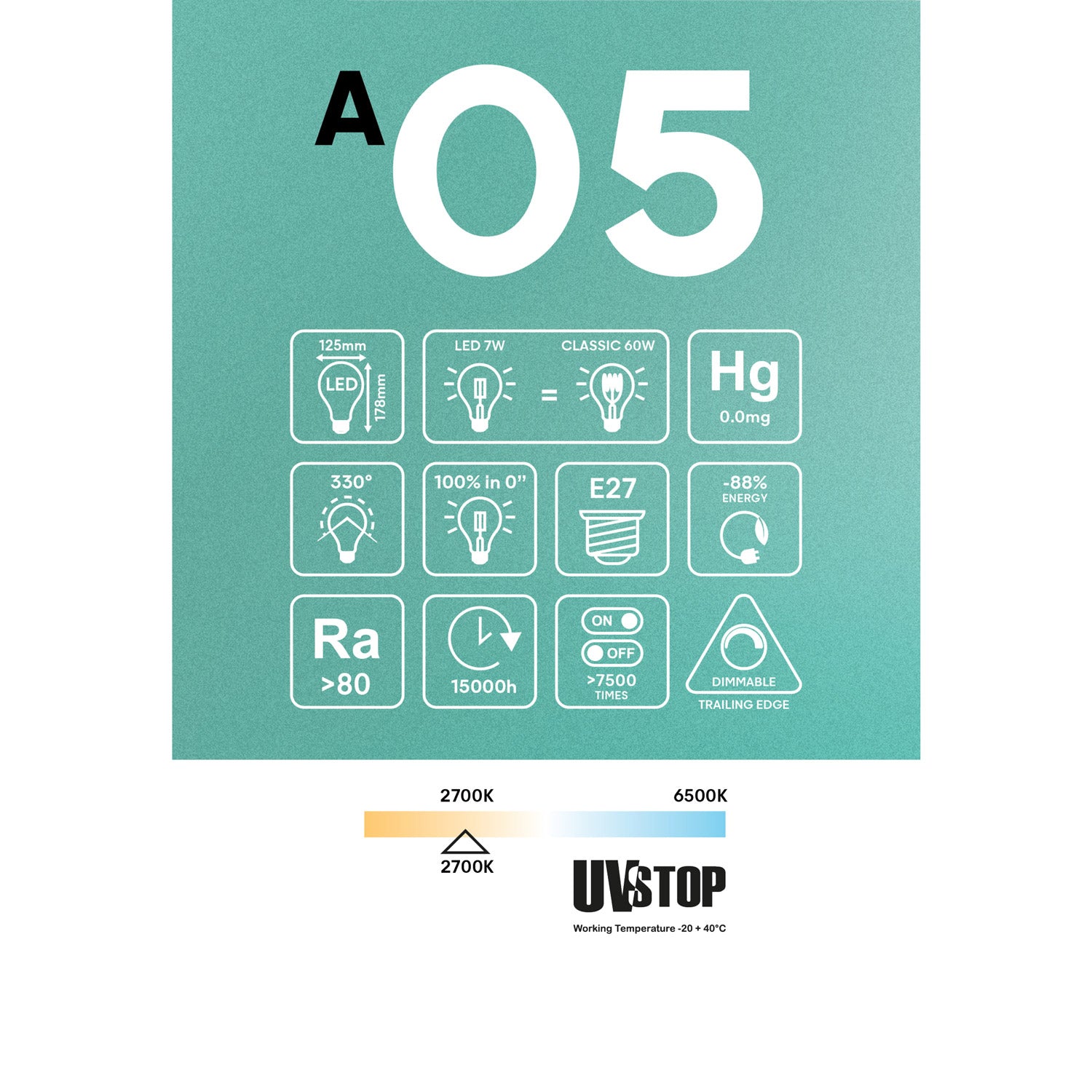 Lampadina LED Mezza Sfera Argento Globo G125 7W 650Lm E27 2700K Dimmerabile - A05