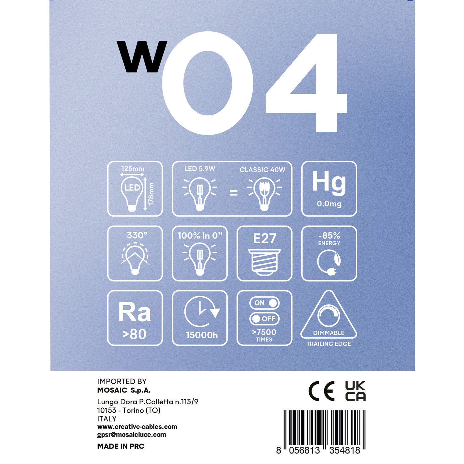 Lampadina LED Filamento Bianco Globo G125 5,9W 500Lm E27 2700K Dimmerabile - W04