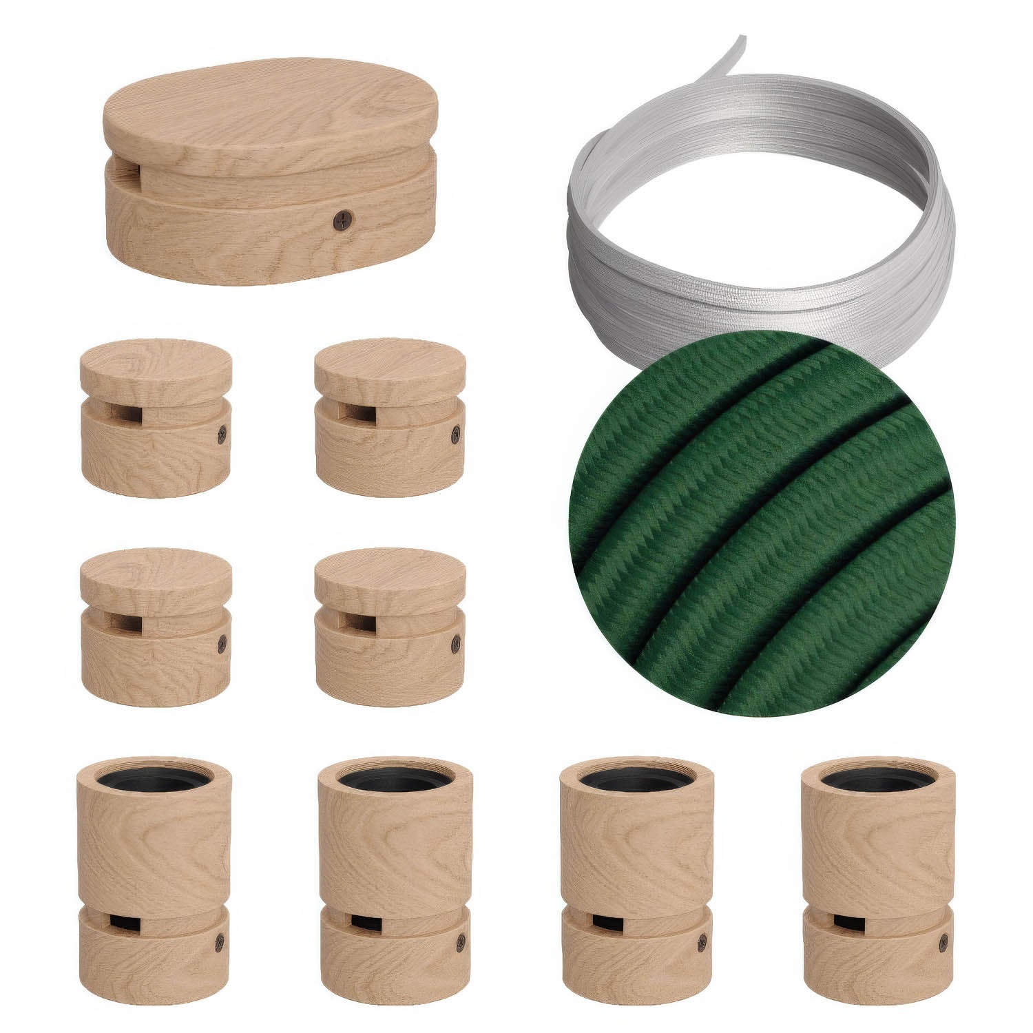 Sistema Filé Symmetric Kit - con cavo CM21 di 5 m per catenaria e 9 componenti in legno per interni
