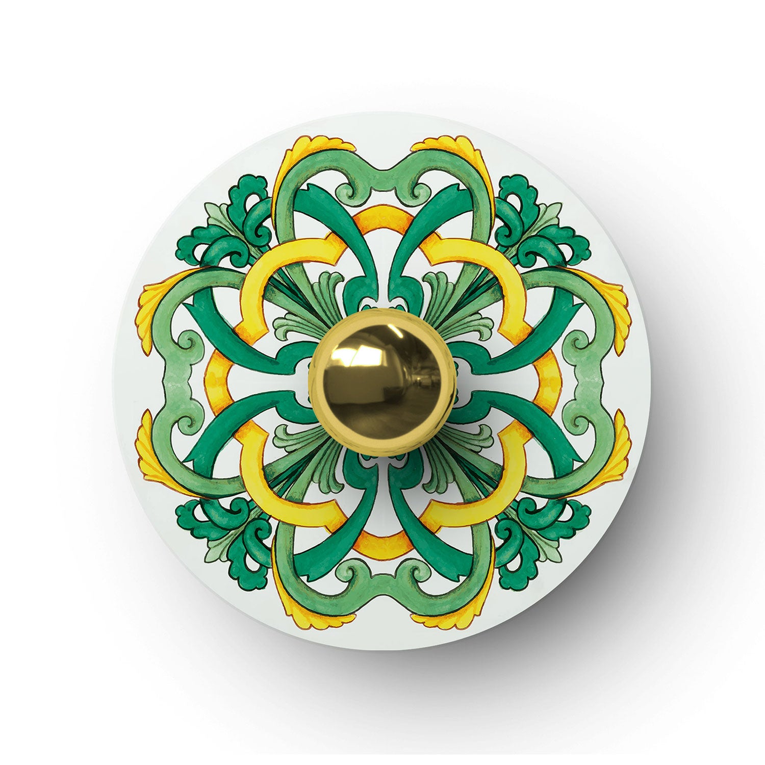 Mini piatto Ellepì 'Maioliche' Giallo e Verde per lampade, diametro 24 cm - Made in Italy