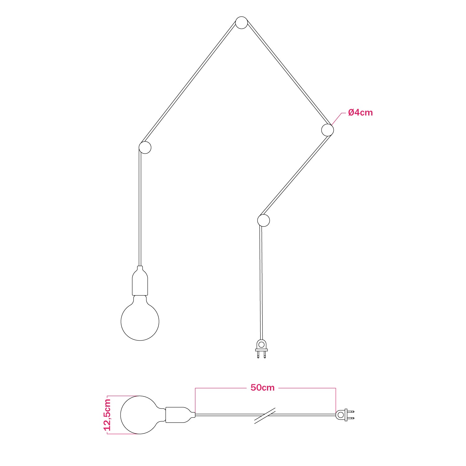 Lampada portatile Snake con portalampada in legno e spina, completa di 4 passacavo in legno Rolé - Effetto Wengé