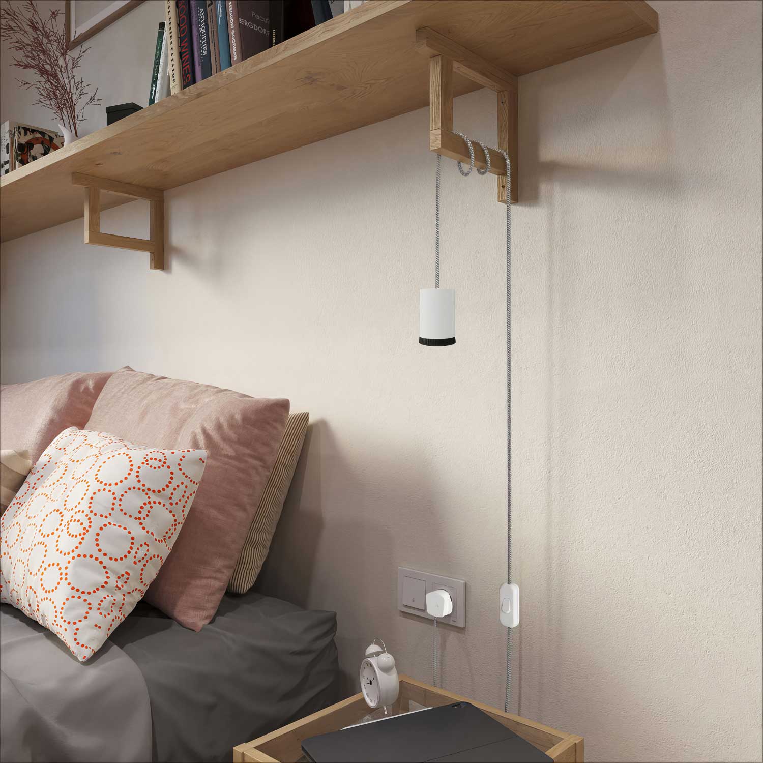 Lampada faretto Mini Spotlight GU1d0 con cablaggio SnakeBis e spina UK - Bianco opaco