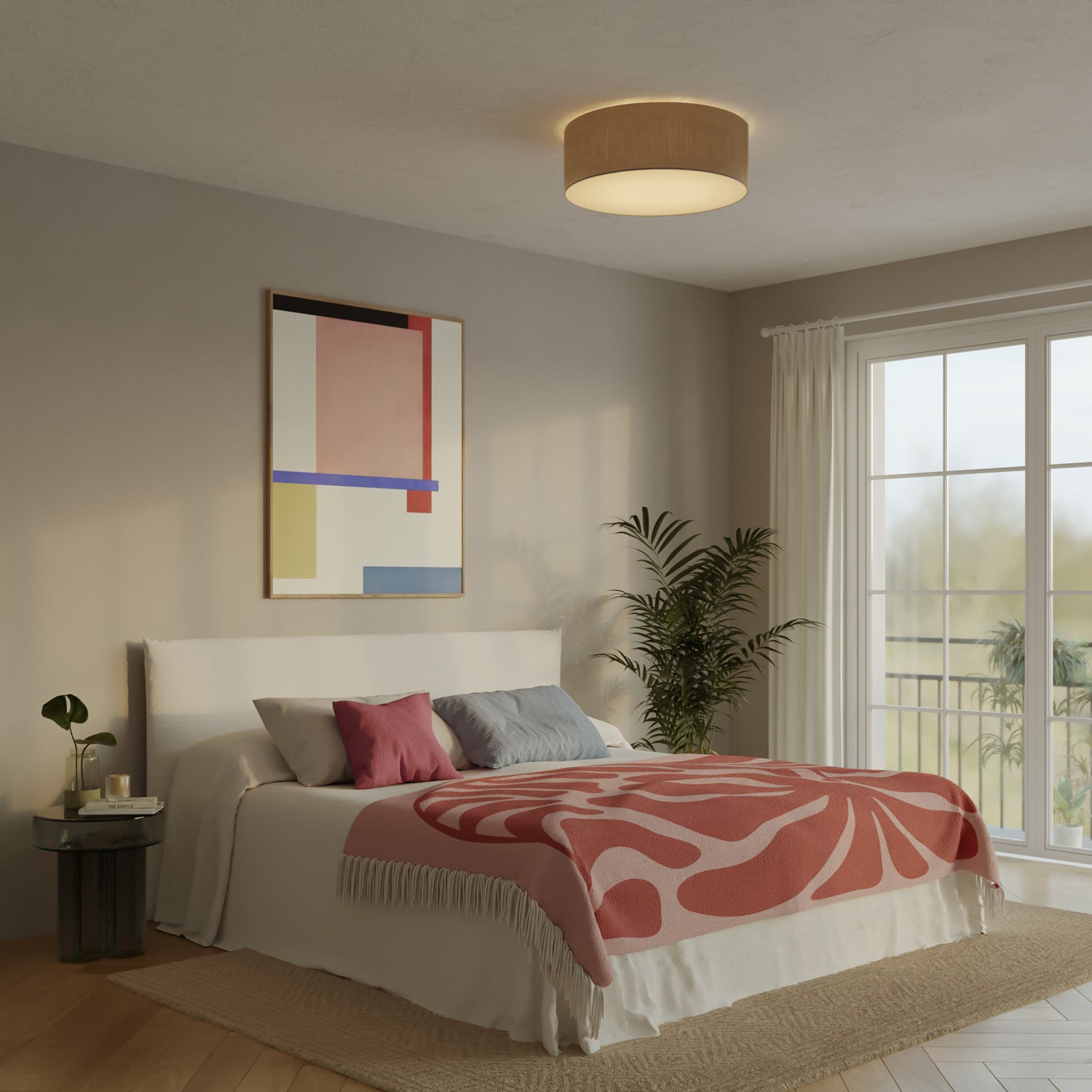 Plafoniera in tessuto Large Camelot marrone - Made in Italy