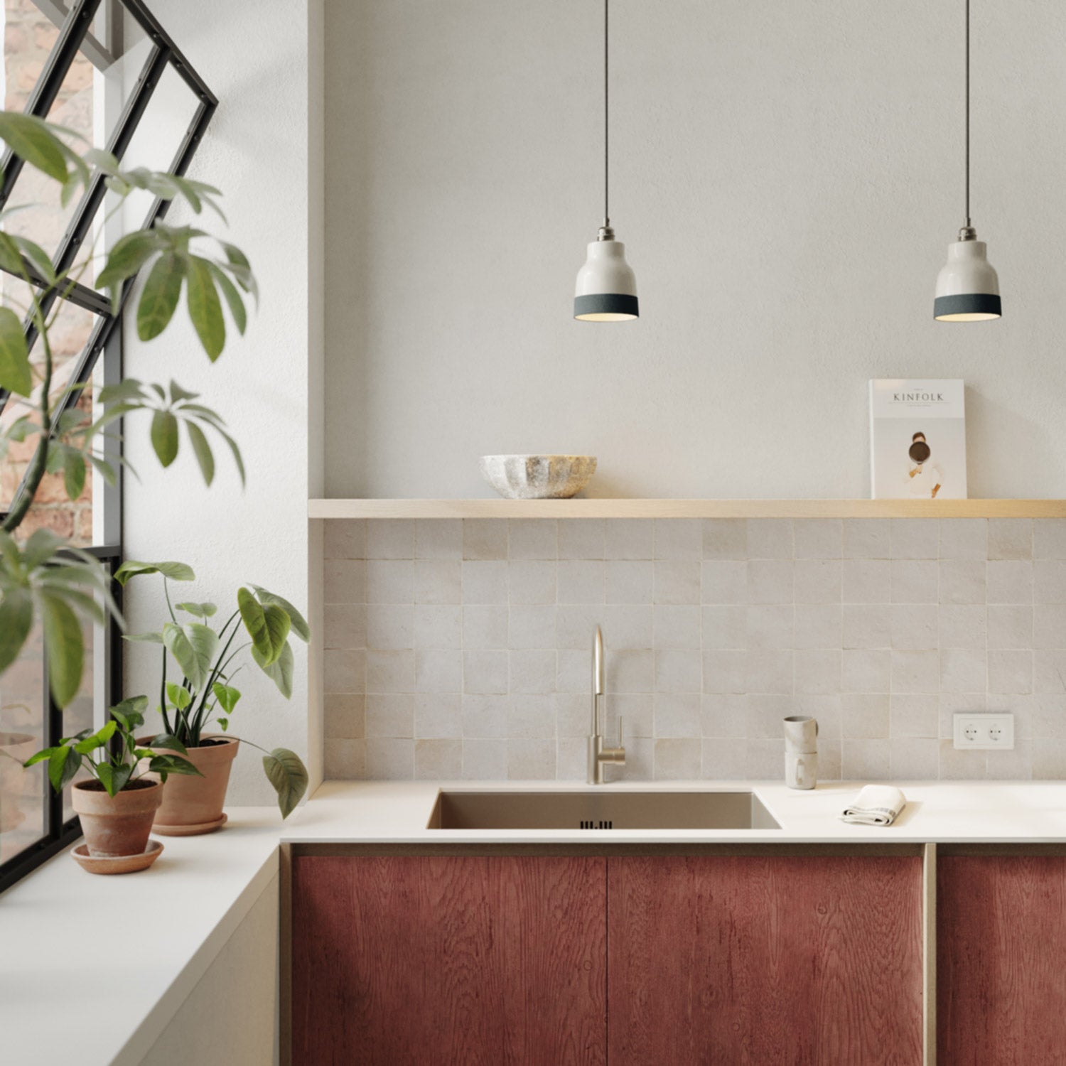 Paralume Vaso bicolore in ceramica Bianco e Petrolio, collezione Materia - Made in Italy