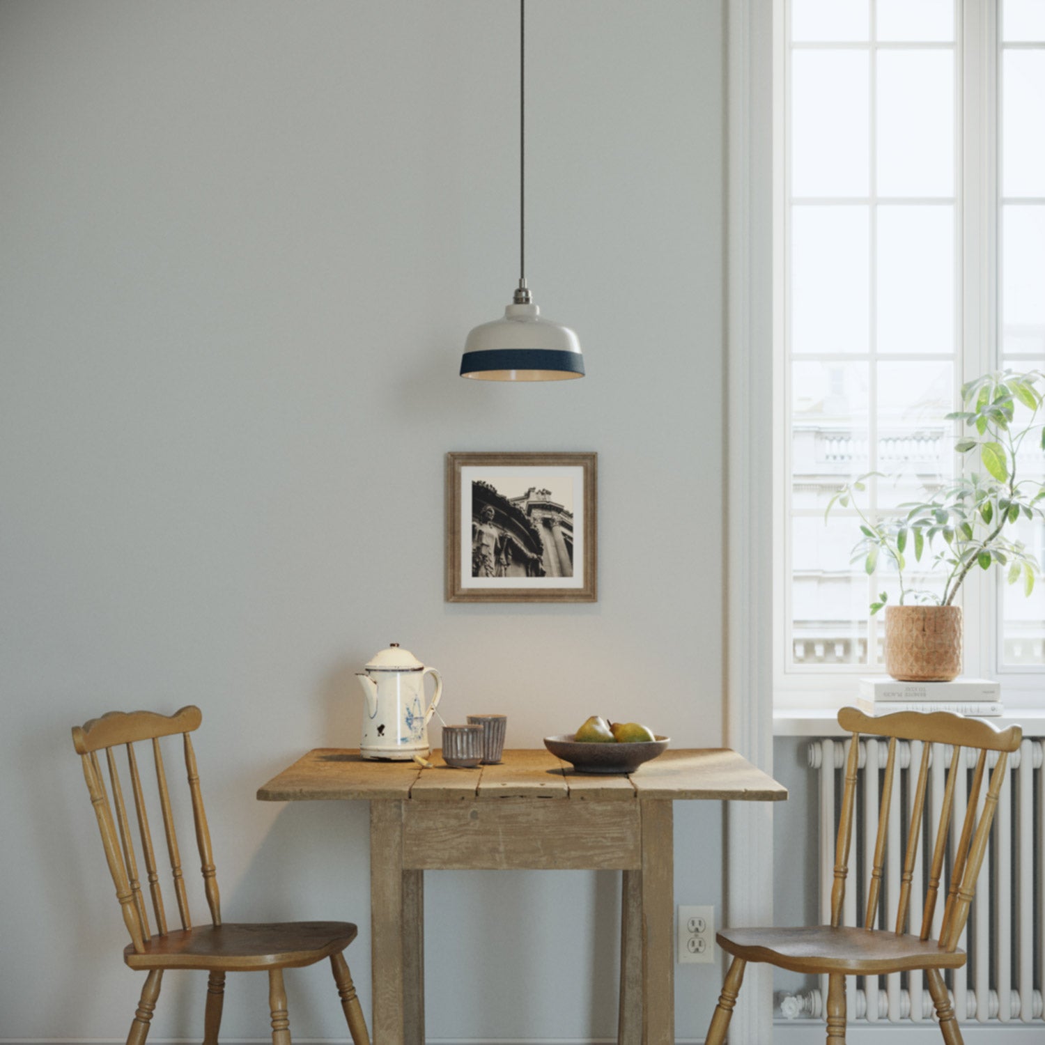 Paralume Coppa bicolore in ceramica Bianco e Petrolio, collezione Materia - Made in Italy