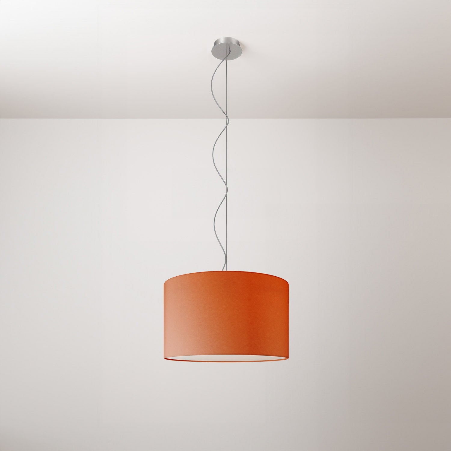 Lampada a sospensione con paralume in tessuto Cilindro Small Cinette aragosta - Made in Italy