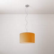 Lampada a sospensione con paralume in tessuto Cilindro Small Teletta mandarino - Made in Italy