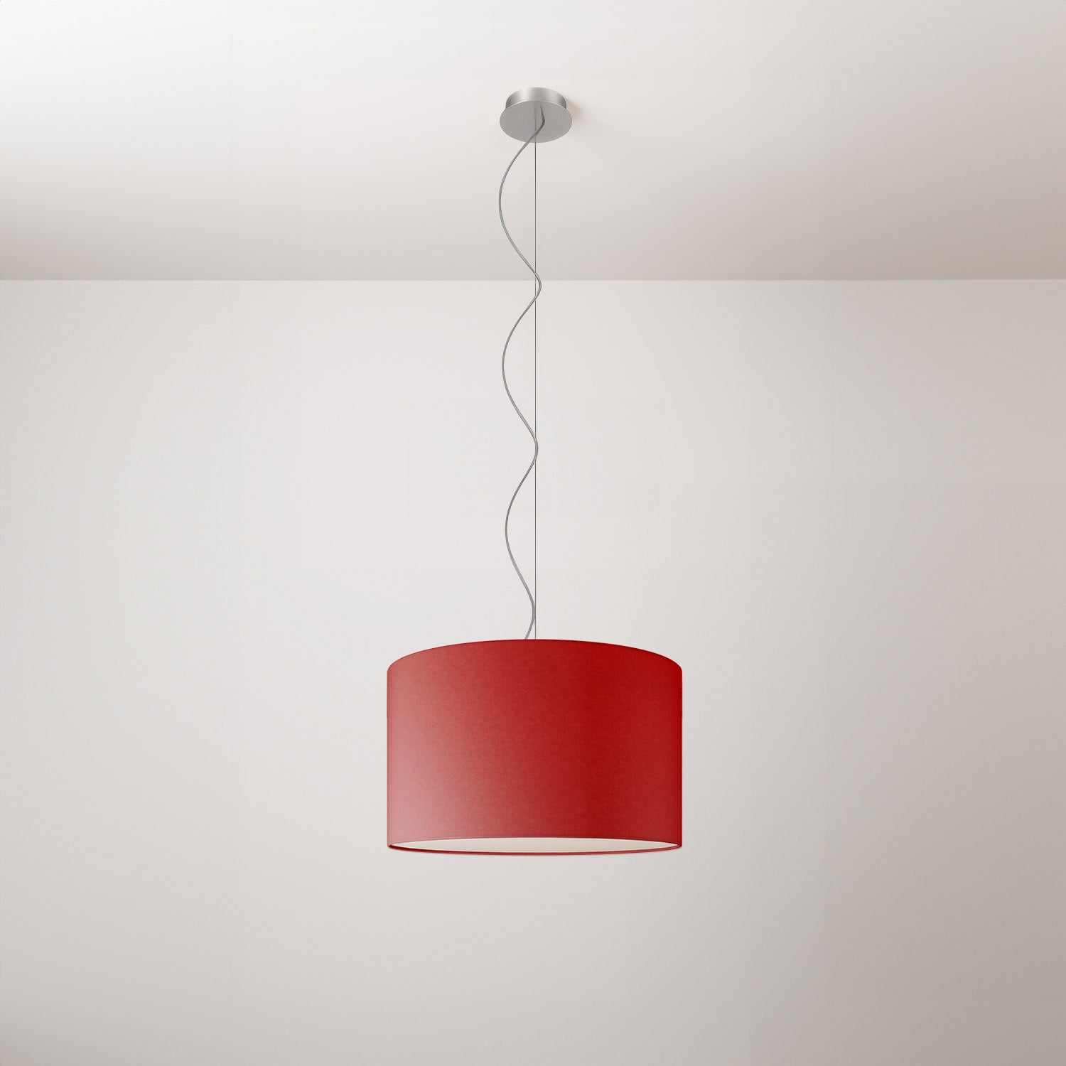 Lampada a sospensione con paralume in tessuto Cilindro Small Teletta rosso - Made in Italy