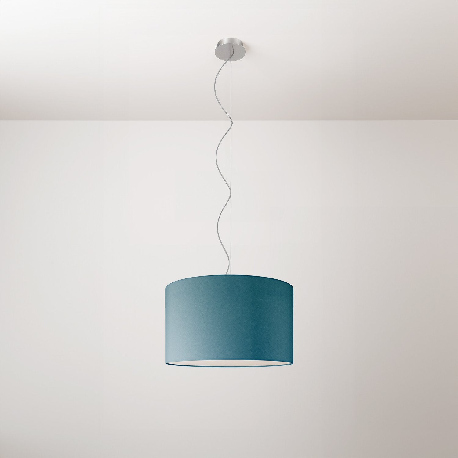 Lampada a sospensione con paralume in tessuto Cilindro Small Teletta azzurro severo - Made in Italy