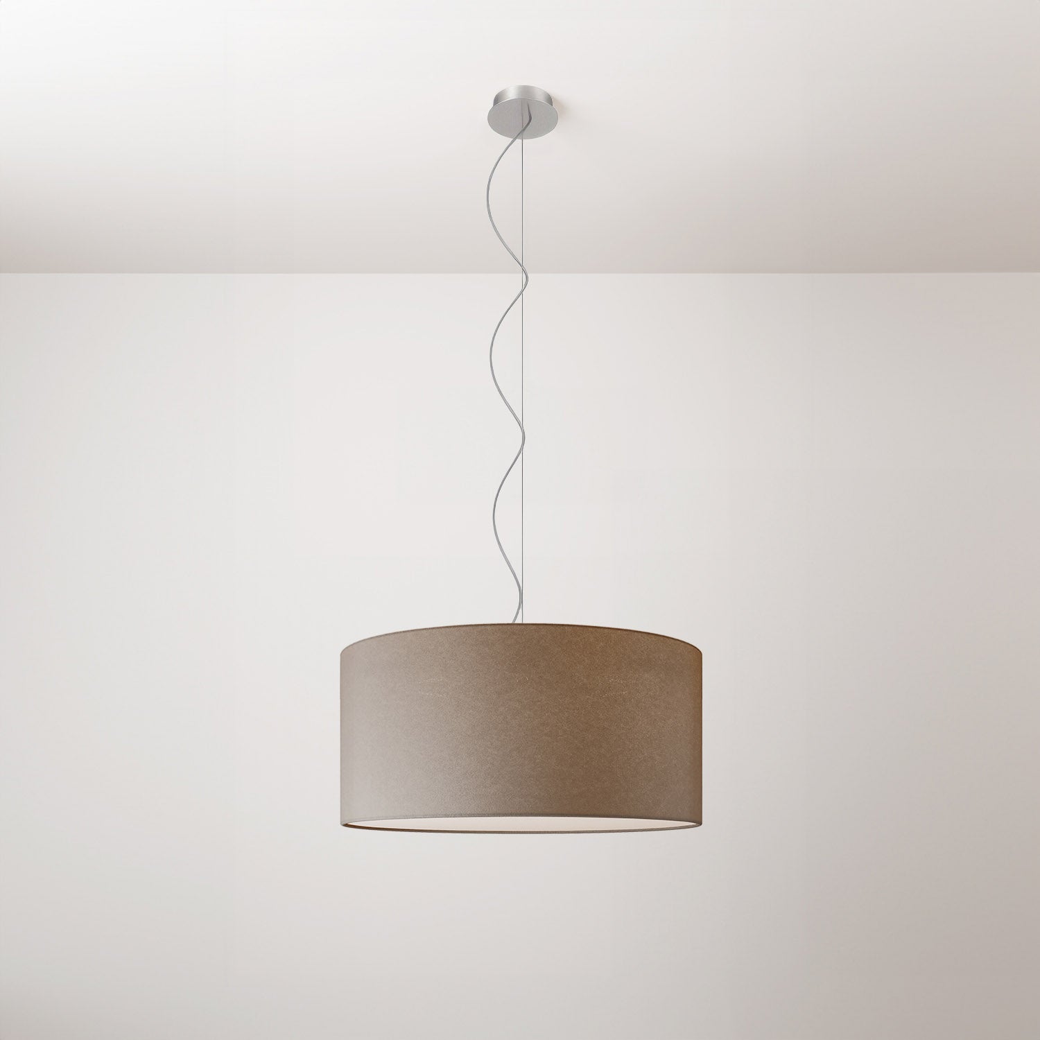 Lampada a sospensione con paralume in tessuto Cilindro Medium Camelot marrone - Made in Italy