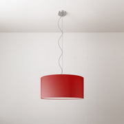 Lampada a sospensione con paralume in tessuto Cilindro Medium Teletta rosso - Made in Italy