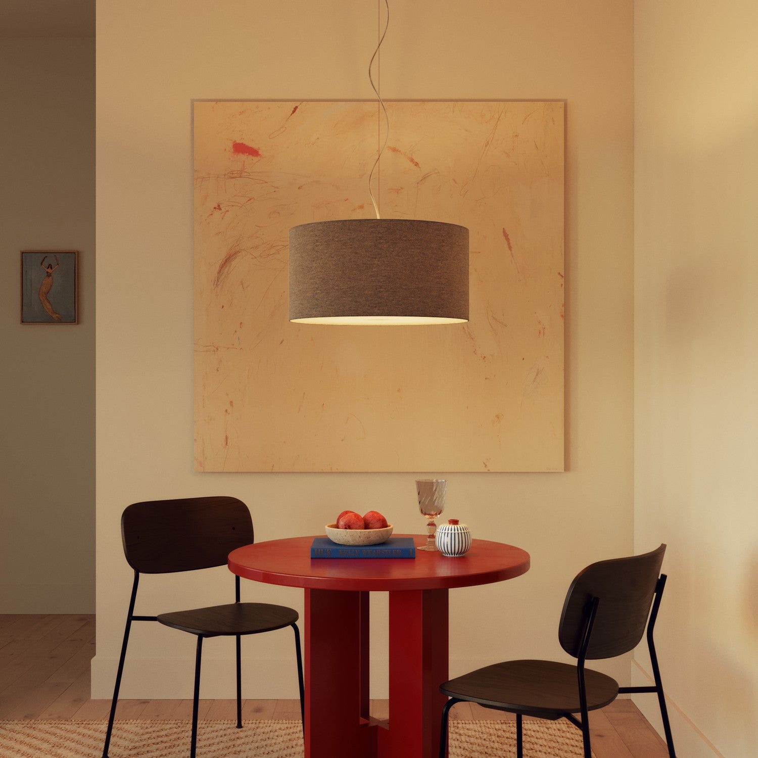 Lampada a sospensione con paralume in tessuto Cilindro Medium - Made in Italy - Lana Grigio Chiaro No