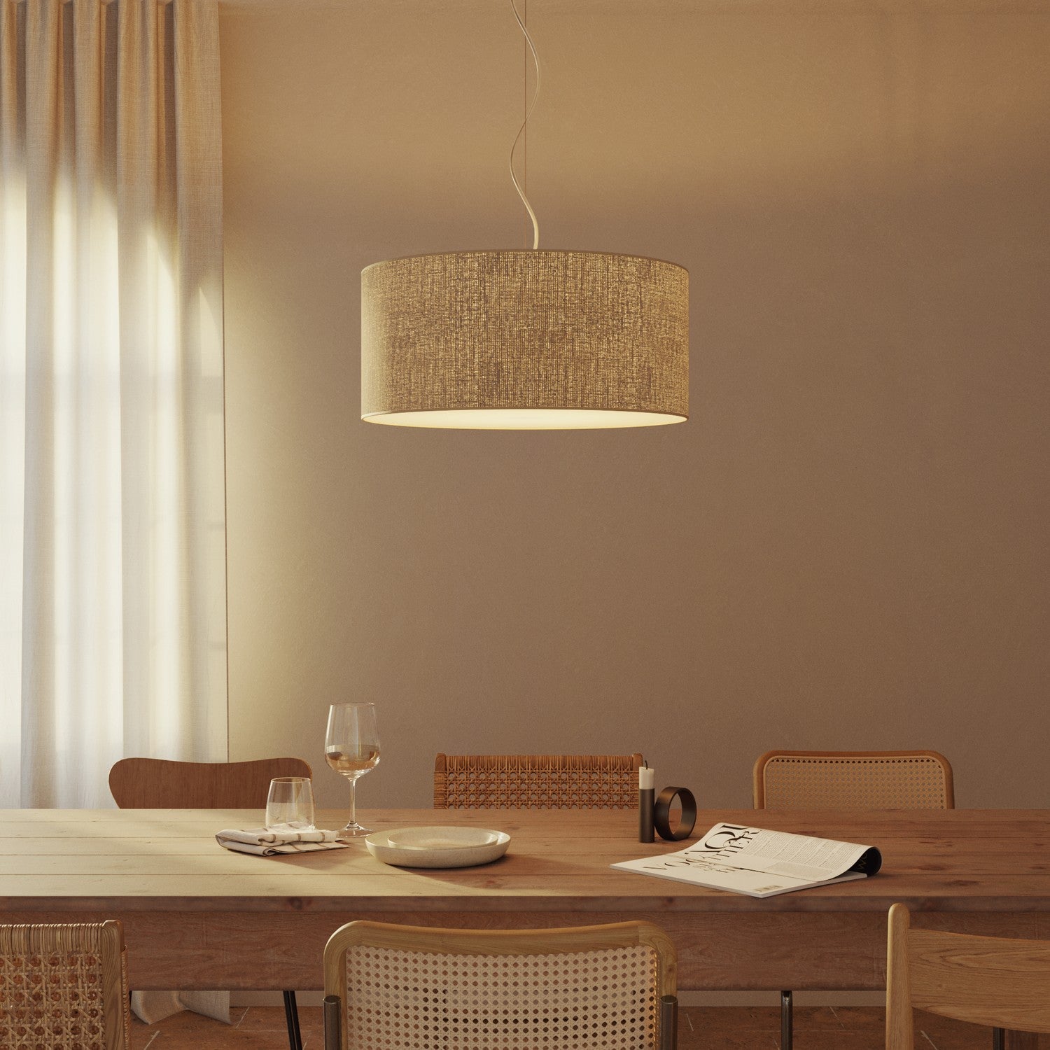 Lampada a sospensione con paralume in tessuto Cilindro Large - Made in Italy - Juta Naturale Si