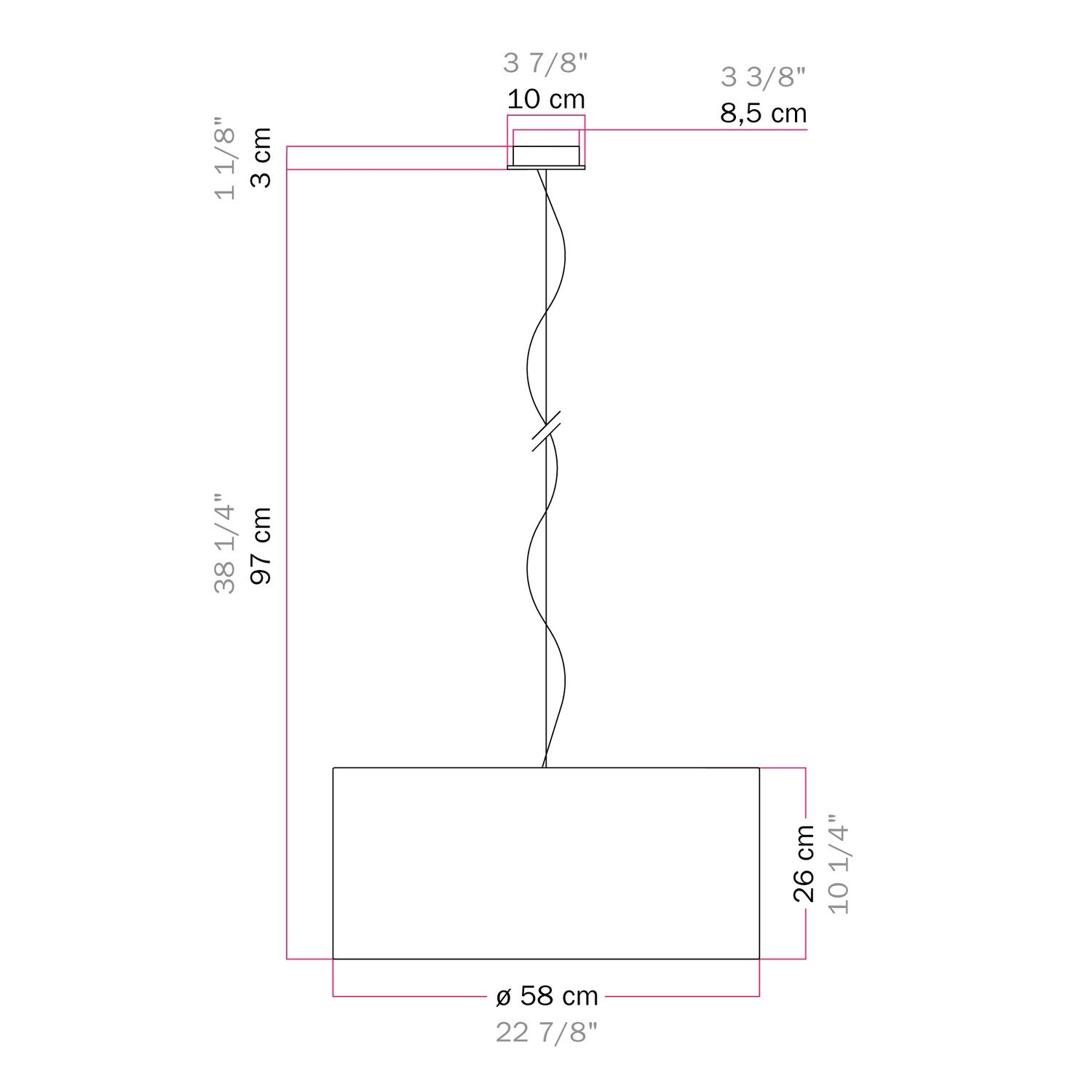 Lampada a sospensione con paralume in tessuto Cilindro Large - Made in Italy - Lana Blu No