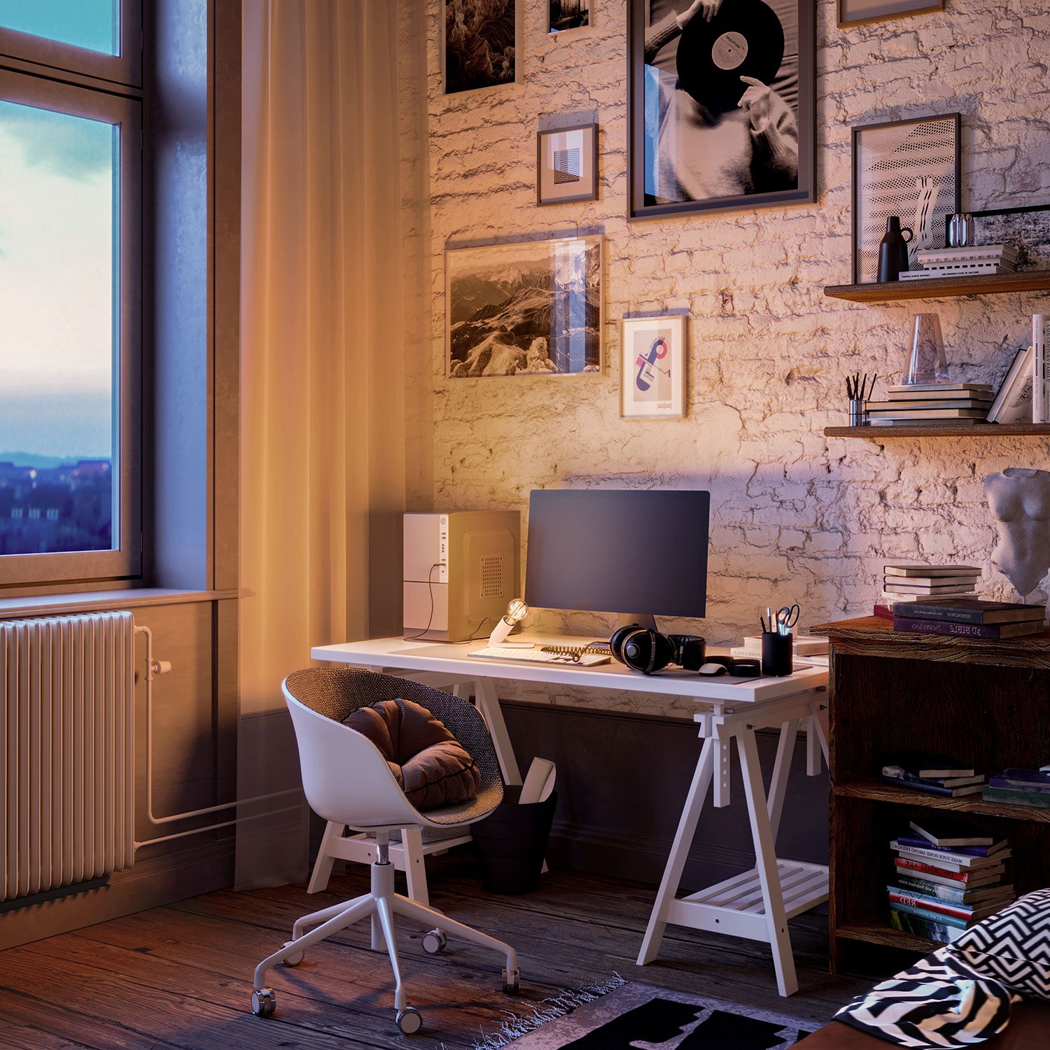 SI! Lampada da tavolo a 5V con lampadina A60 e base metallica - Bianco opaco