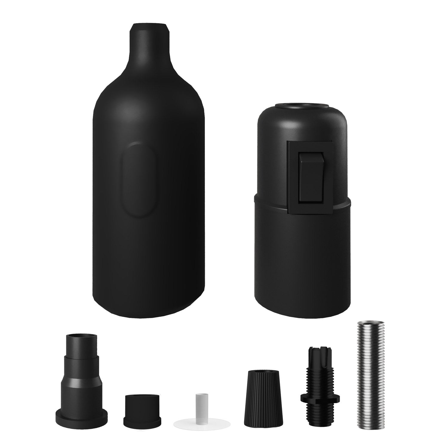 Kit portalampada E27 in silicone con interruttore e serracavo nascosti - Nero