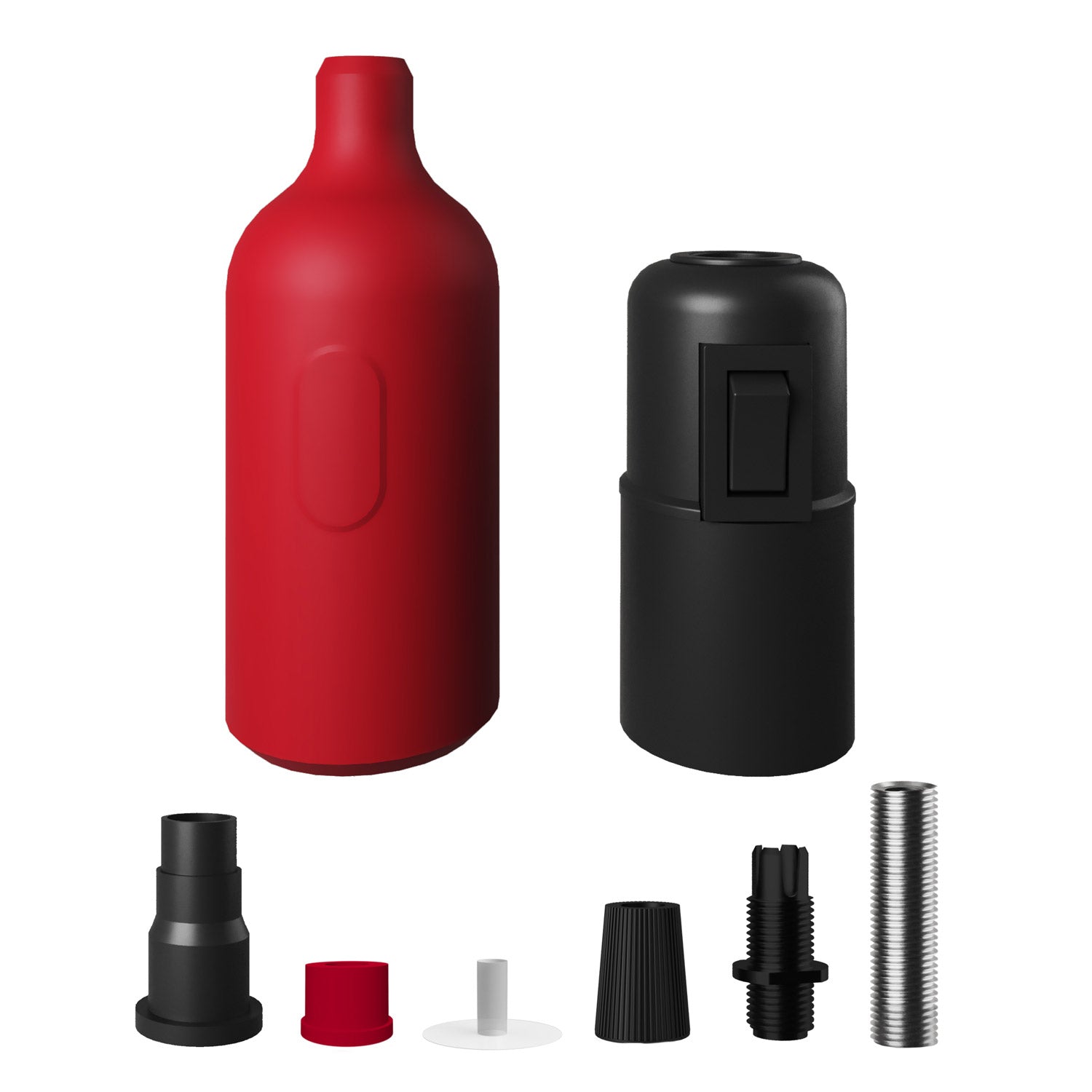 Kit portalampada E27 in silicone con interruttore e serracavo nascosti - Rosso