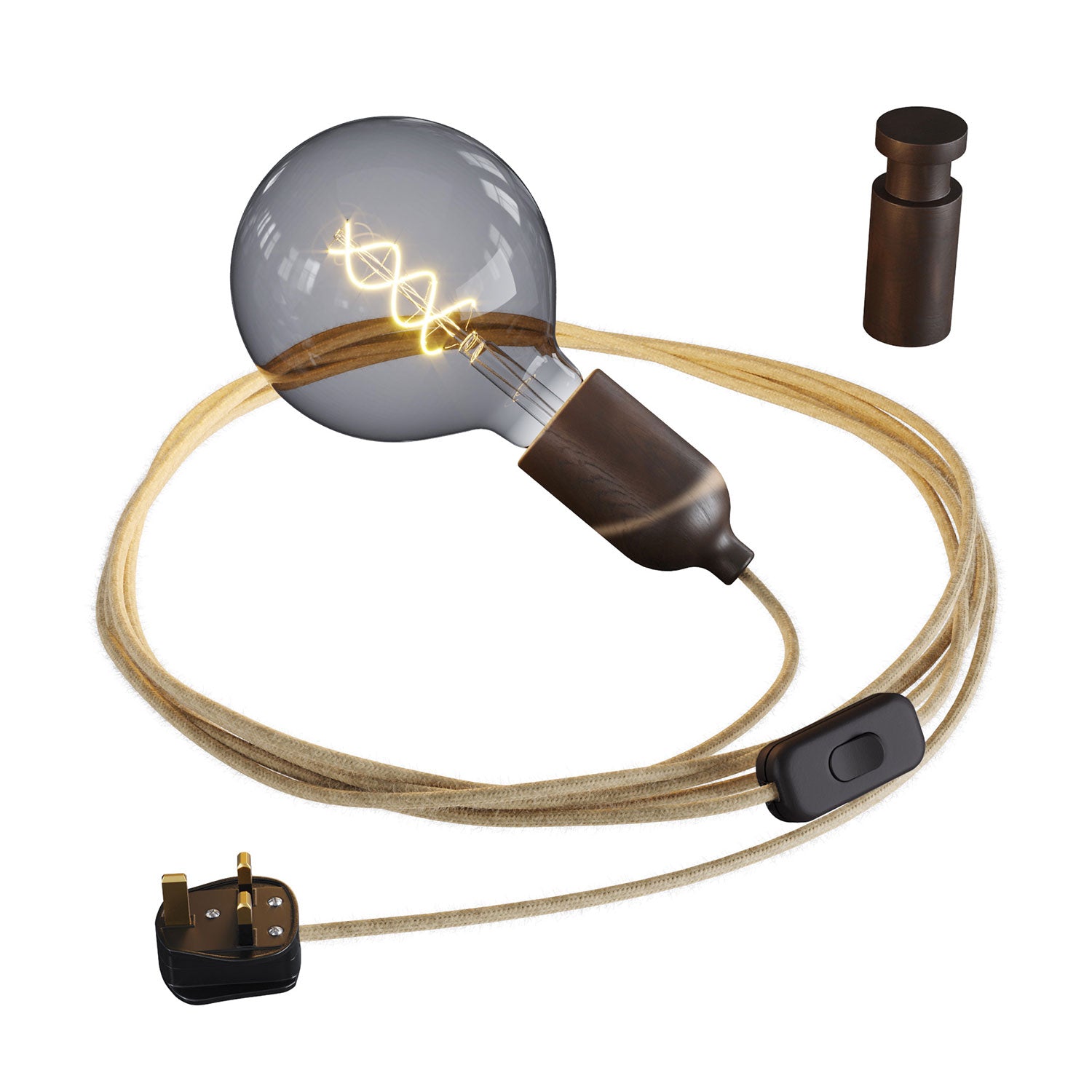 Snake, cablaggio con portalampada in legno, passacavo Rolé Effetto Wengé e spina UK