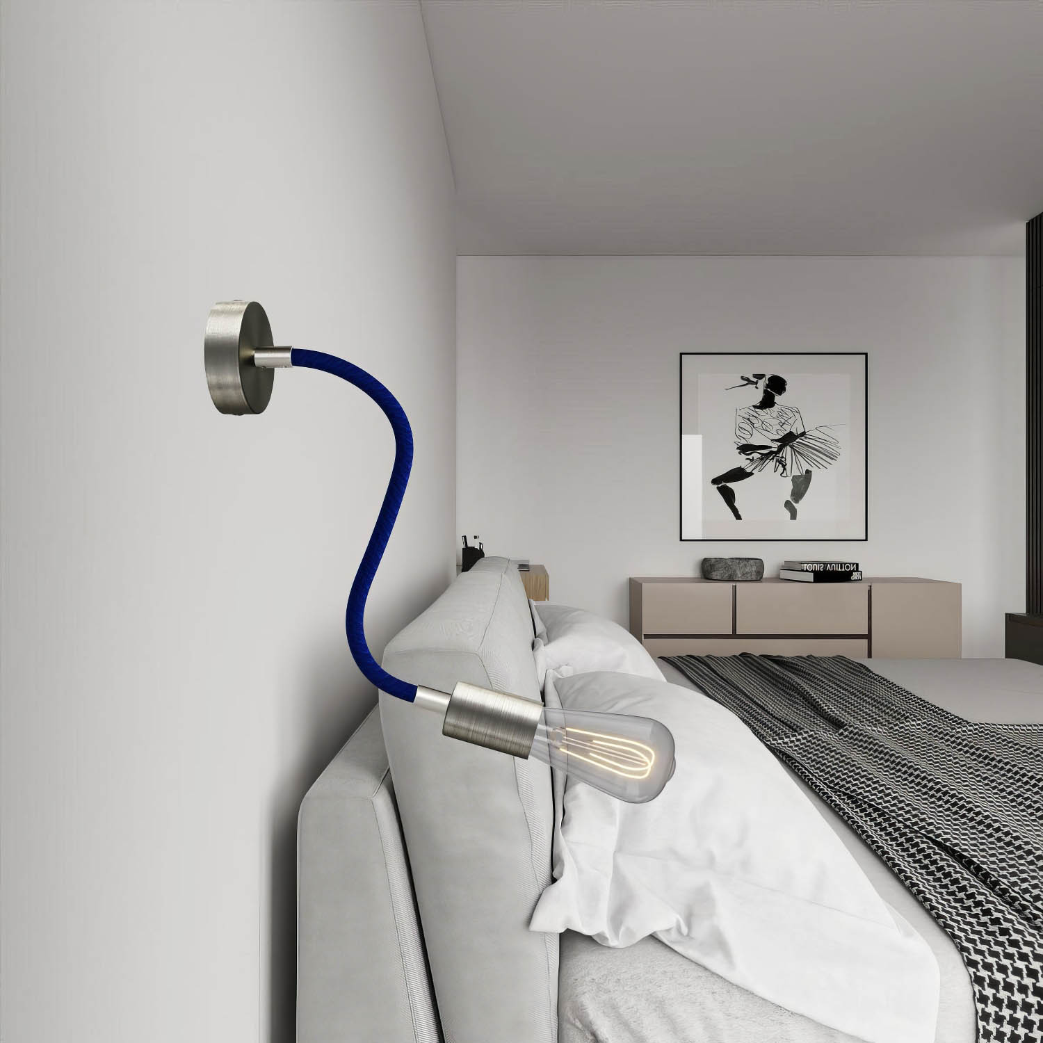 Kit Creative Flex tubo flessibile di estensione rivestito in tessuto RM20 Blu scuro con terminali metallici Titanio satinato 30 cm