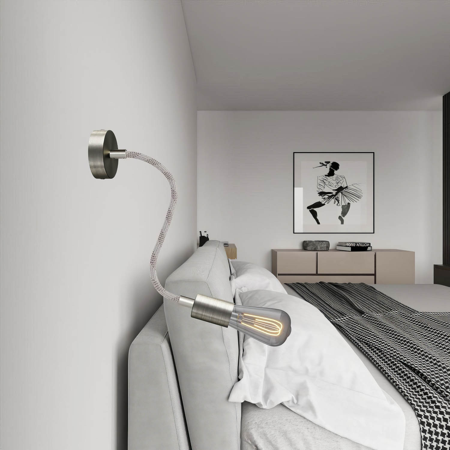 Kit Creative Flex tubo flessibile di estensione rivestito in tessuto RM72 Mèlange chiaro con terminali metallici Titanio satinato 30 cm