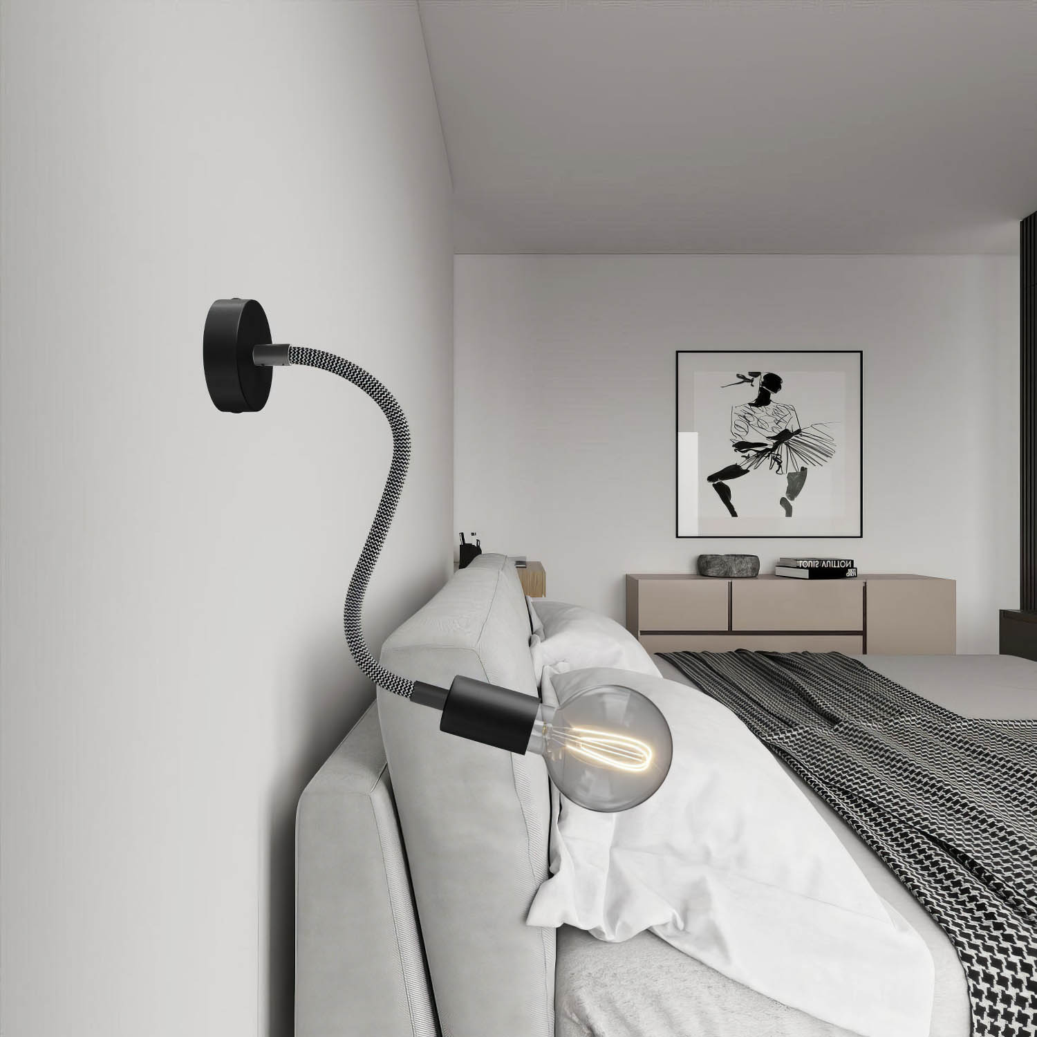 Kit Creative Flex tubo flessibile di estensione rivestito in tessuto RZ30 Nero Ferro con terminali metallici Nero 30 cm