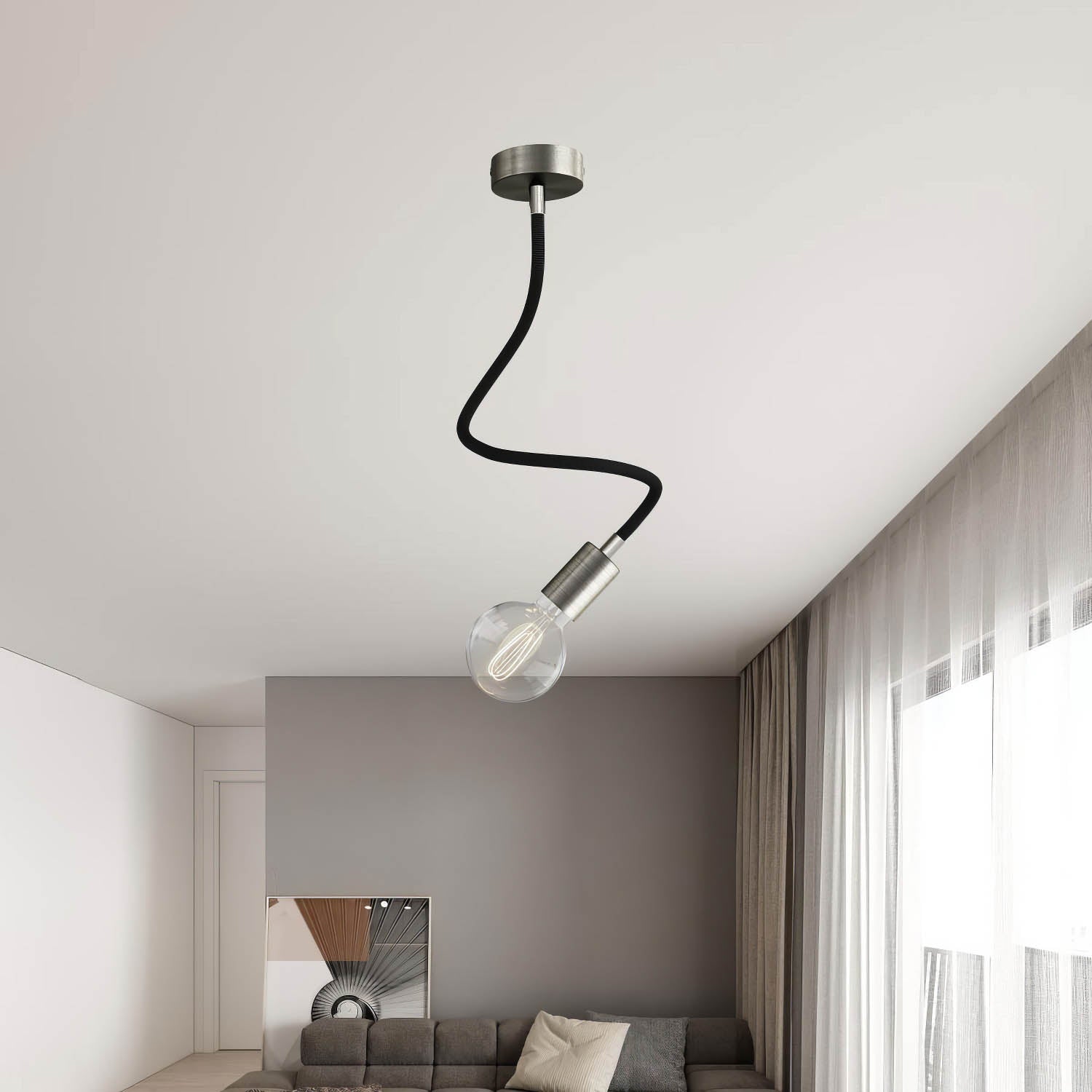 Kit Creative Flex tubo flessibile di estensione rivestito in tessuto RZ30 Nero Ferro con terminali metallici Titanio satinato 60 cm