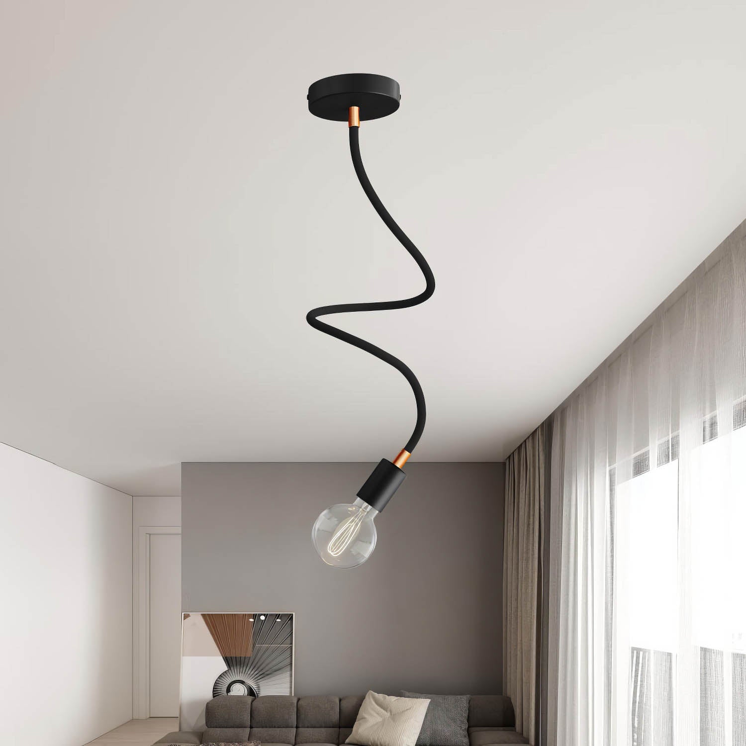 Kit Creative Flex tubo flessibile di estensione rivestito in tessuto RM04 Nero con terminali metallici Rame satinato 90 cm