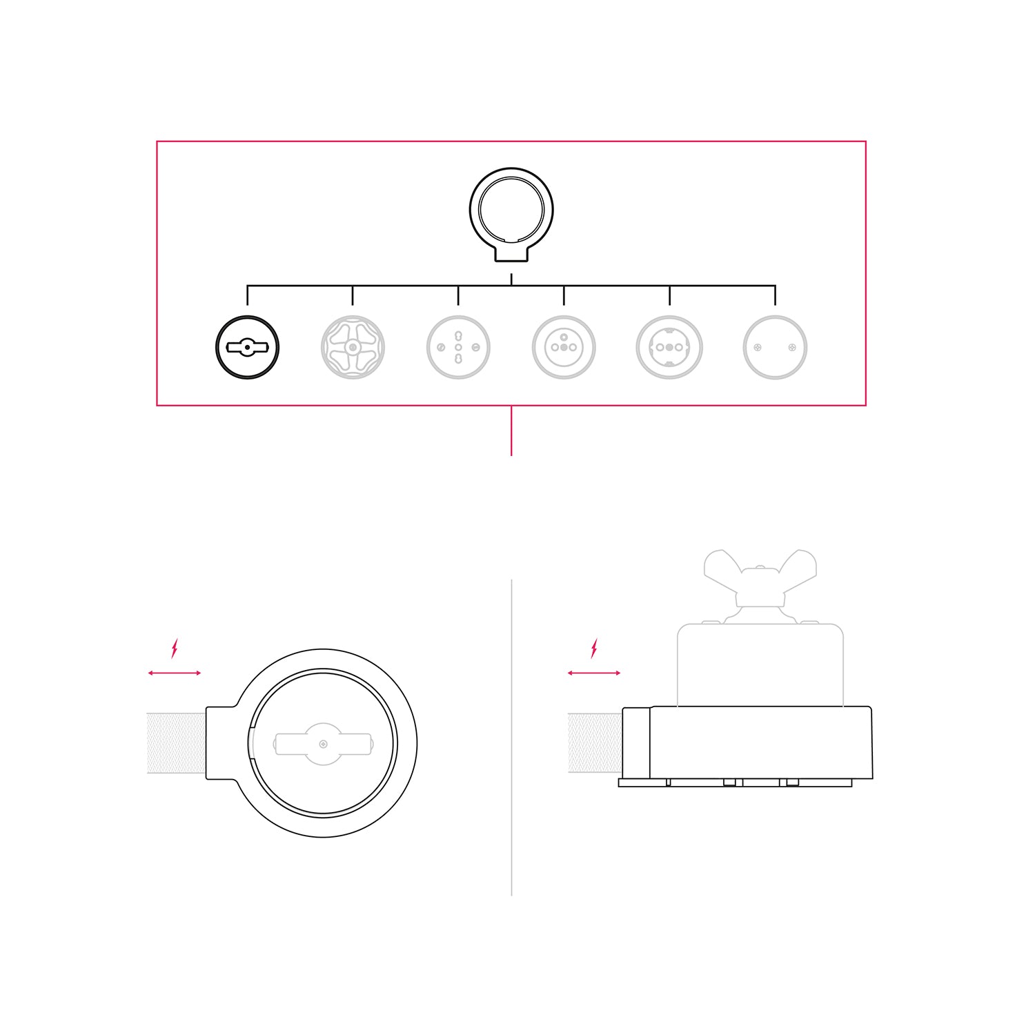 Kit interruttore/deviatore con dado a farfalla e base per Creative-Tubes in porcellana bianca Bianco 1