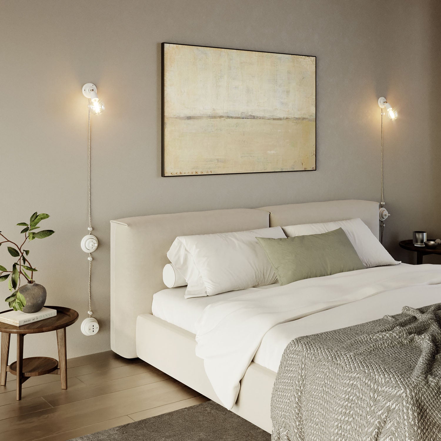 Kit interruttore/deviatore con manopola e base in porcellana bianca Nero