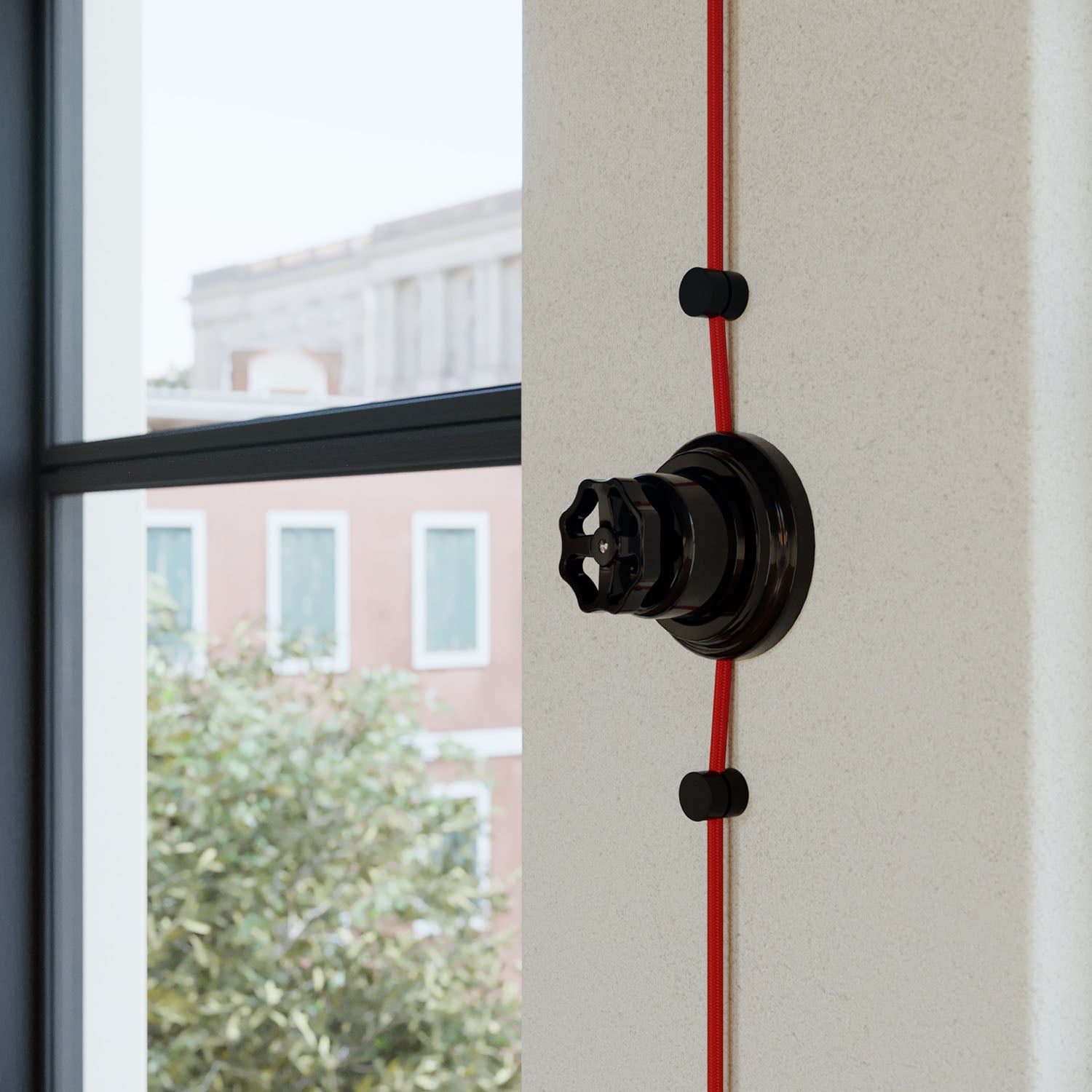 Kit interruttore/deviatore con manopola e base in porcellana nera Nero