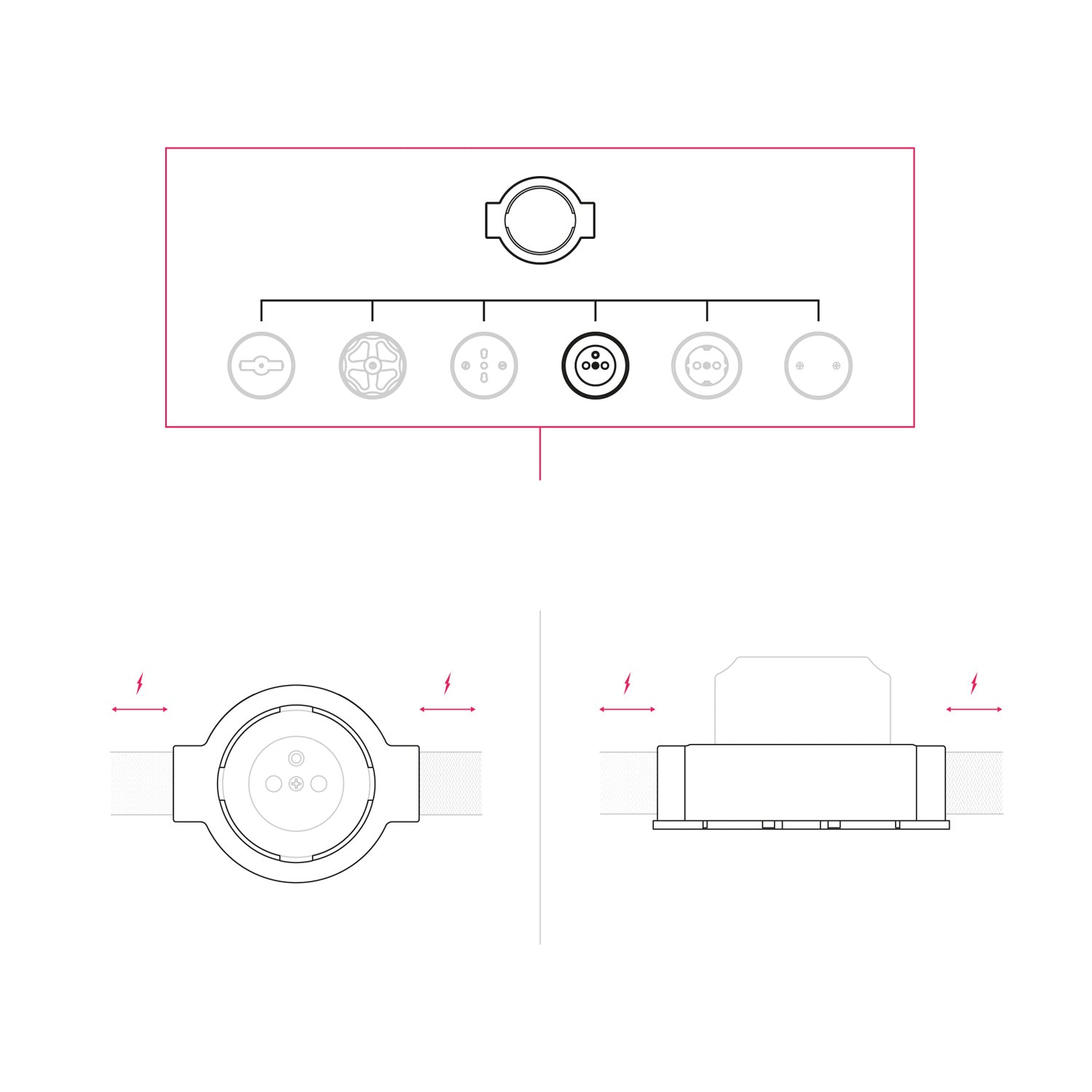 Kit presa a muro di tipo francese e base per Creative-Tubes in porcellana - Nero 2 in linea