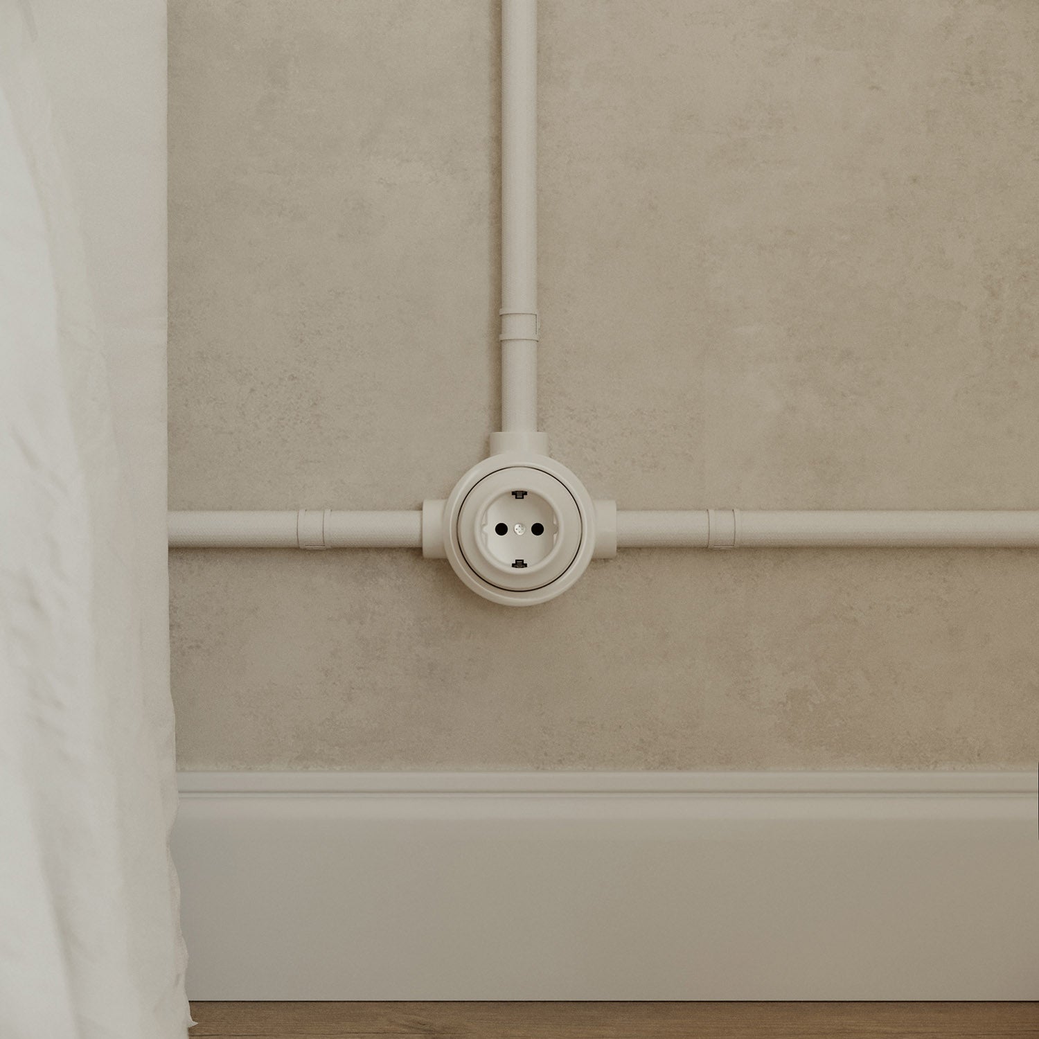 Kit presa Schuko da parete e base per Creative-Tubes in porcellana - Bianco 3