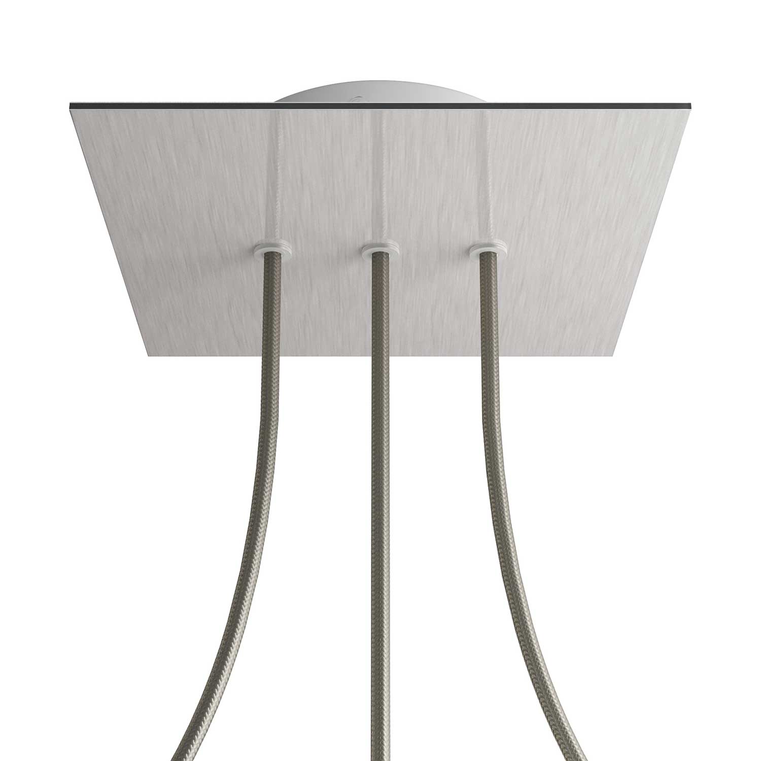 Rosone Rose-One quadrato, 200 mm con 3 fori in linea e 4 fori laterali - Dibond Acciaio satinato Bianco