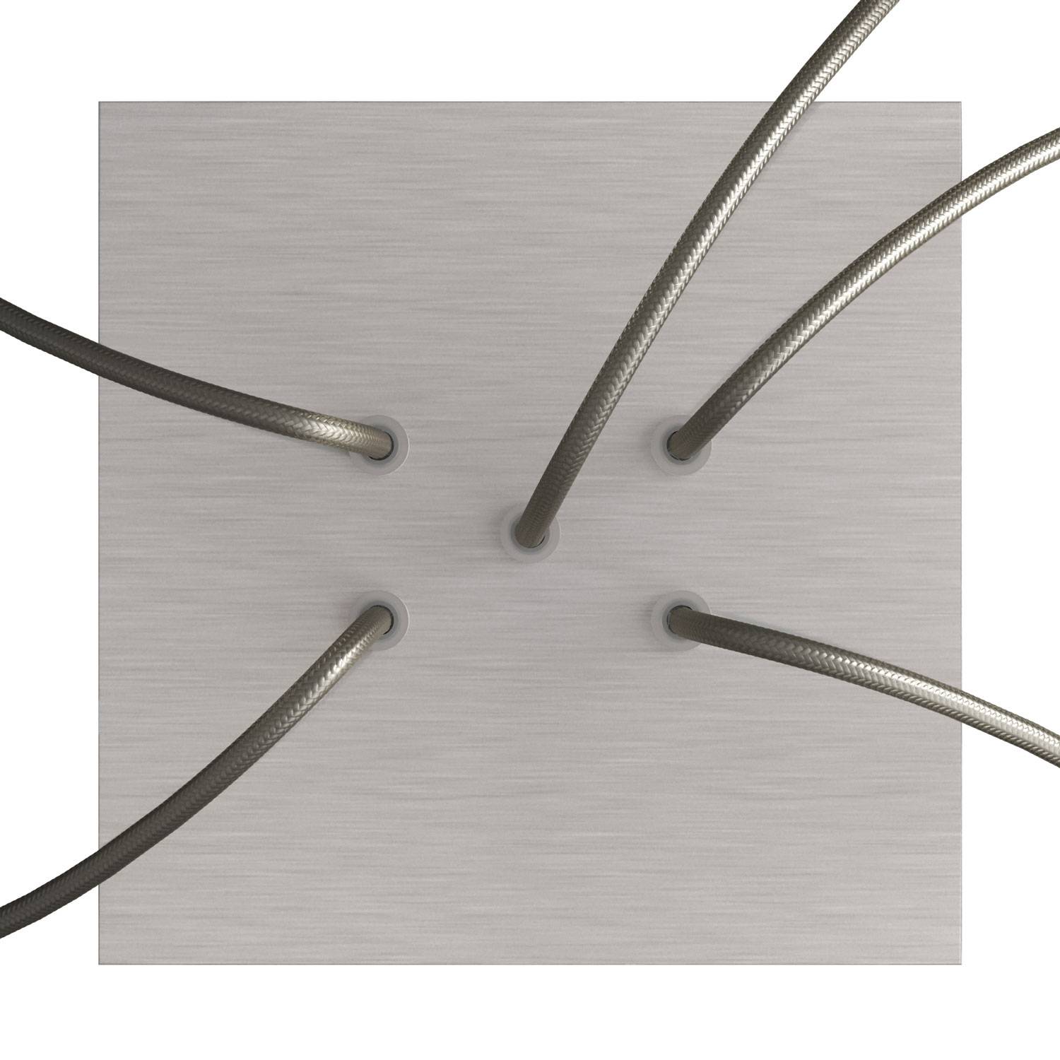 Rosone Rose-One quadrato, 200 mm con 5 fori e 4 fori laterali - Dibond Acciaio satinato Bianco