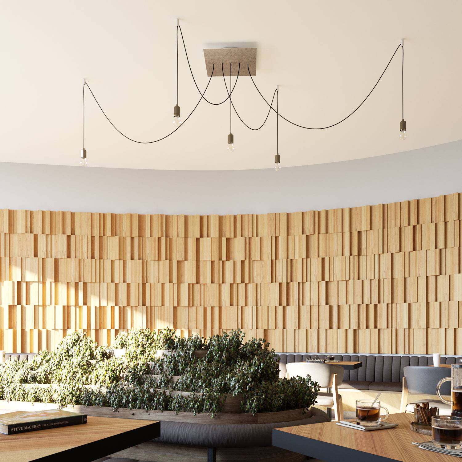 Rosone XXL Rose-One quadrato, 400 mm con 5 fori in linea e 4 fori laterali - Bianco opaco Bianco