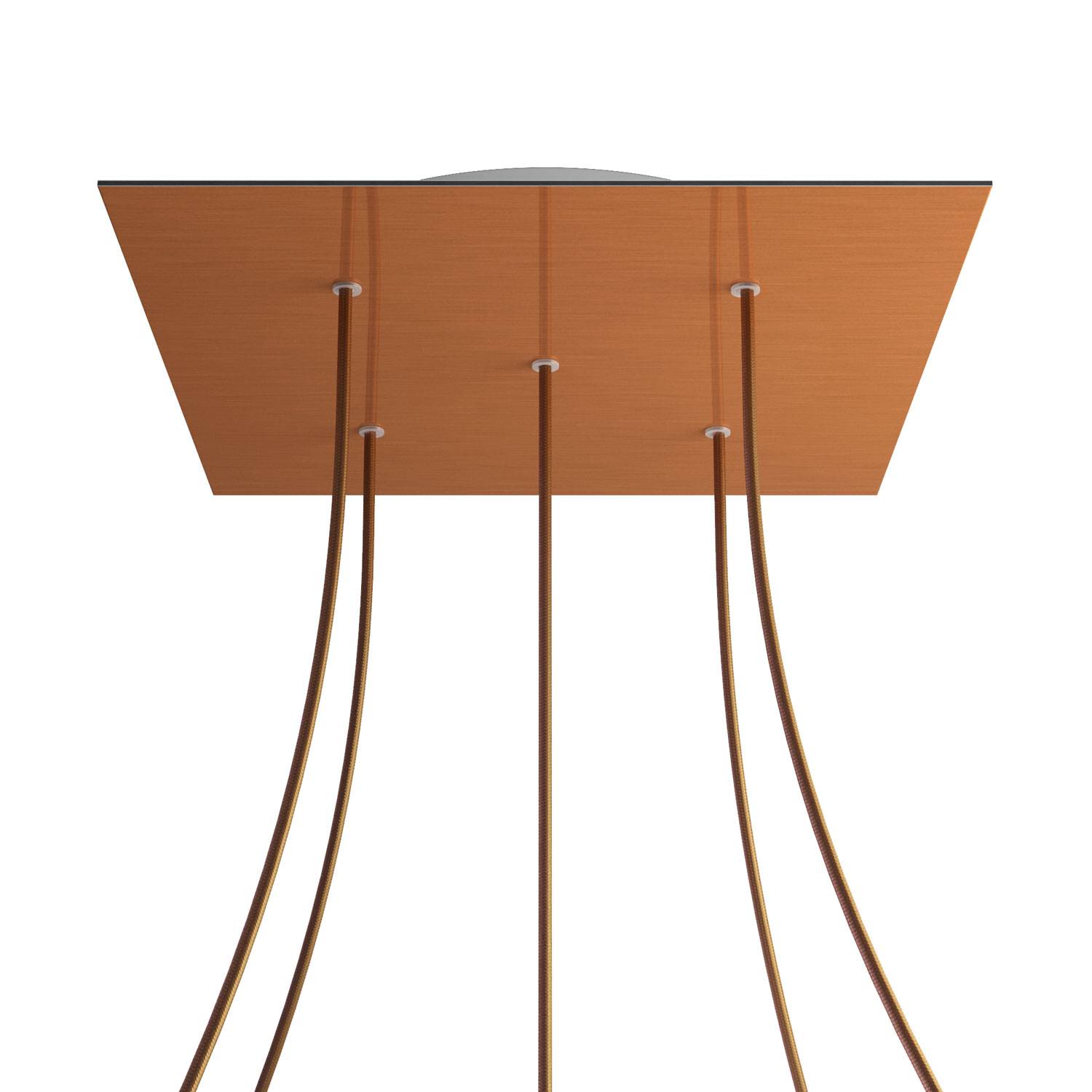 Rosone XXL Rose-One quadrato, 400 mm con 5 fori e 4 fori laterali - Dibond Rame satinato Bianco