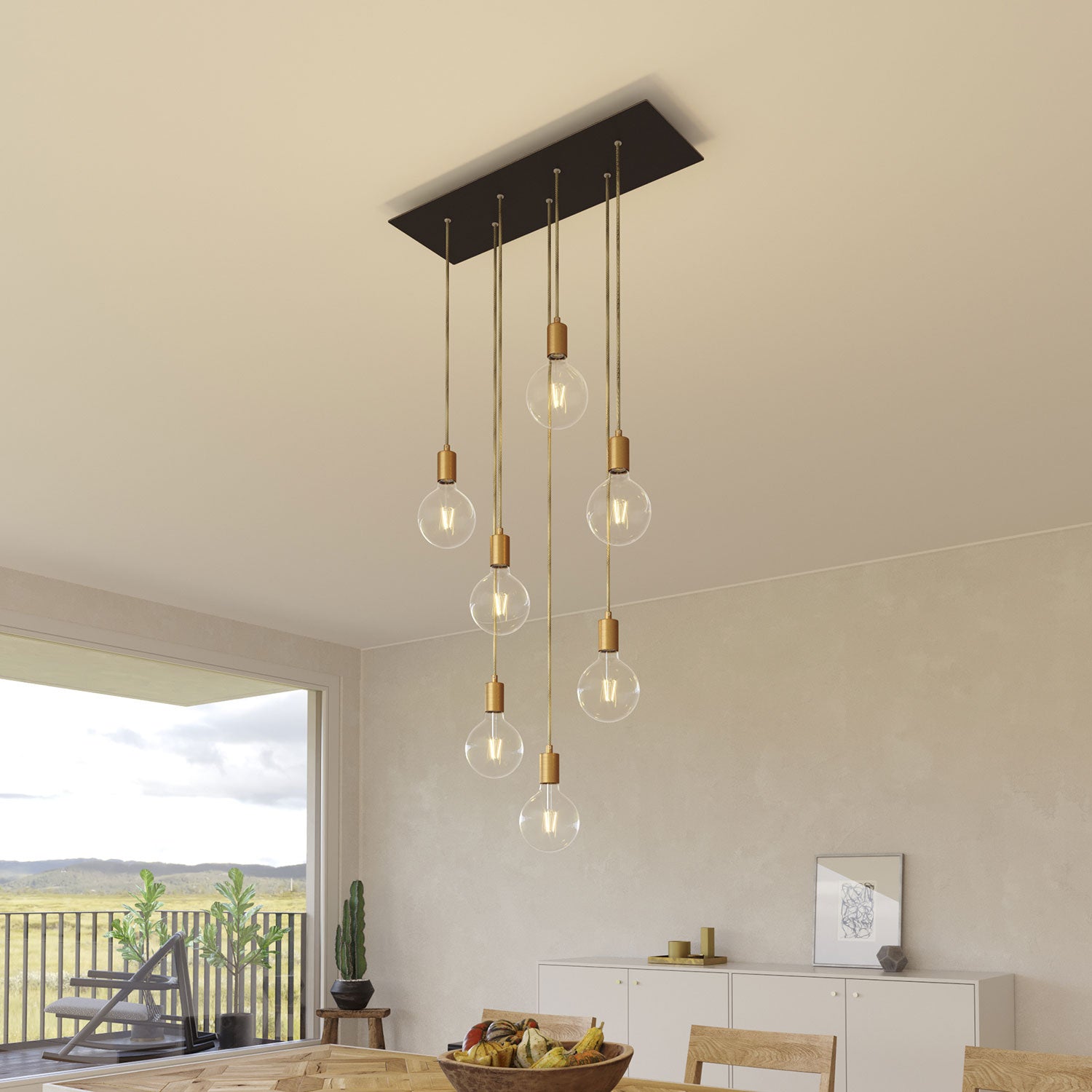 Rosone XXL Rose-One rettangolare a 7 fori e 6 fori laterali, dimensioni 675 x 225 mm - Dibond Nero opaco Bianco