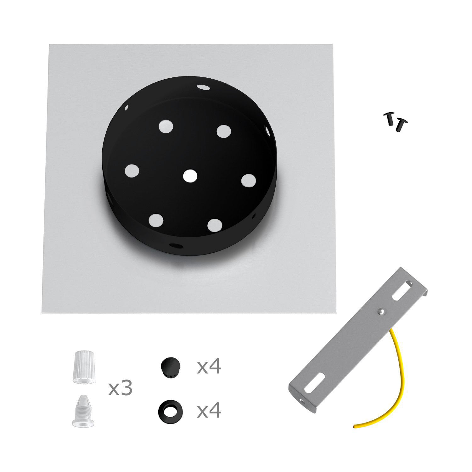 Rosone Rose-One quadrato, 200 mm con 3 fori e 4 fori laterali - Nero opaco Nero