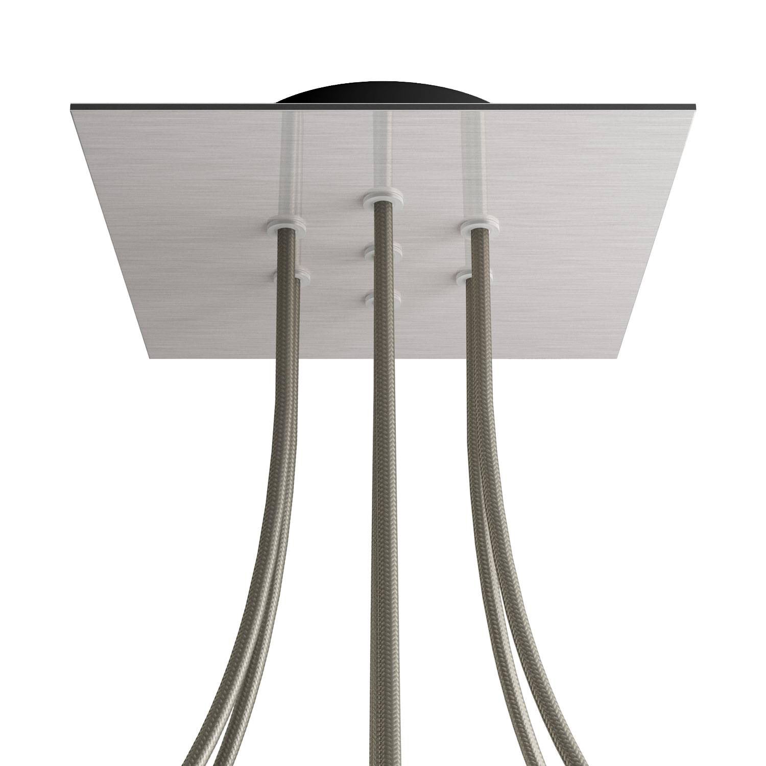 Rosone Rose-One quadrato, 200 mm con 7 fori e 4 fori laterali - Dibond Acciaio satinato Nero