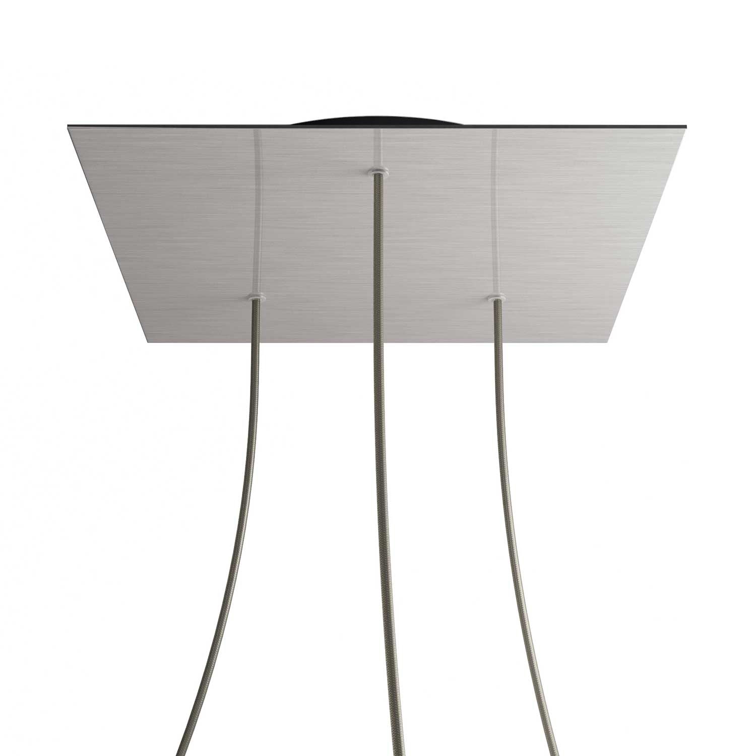 Rosone XXL Rose-One quadrato, 400 mm con 3 fori e 4 fori laterali - Dibond Acciaio satinato Nero