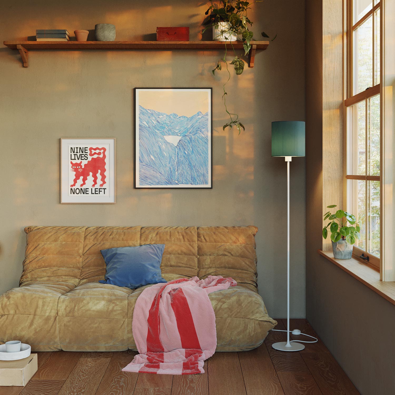 Paralume Cilindro M in tessuto con attacco E27 - Made in Italy - Teletta azzurro severo